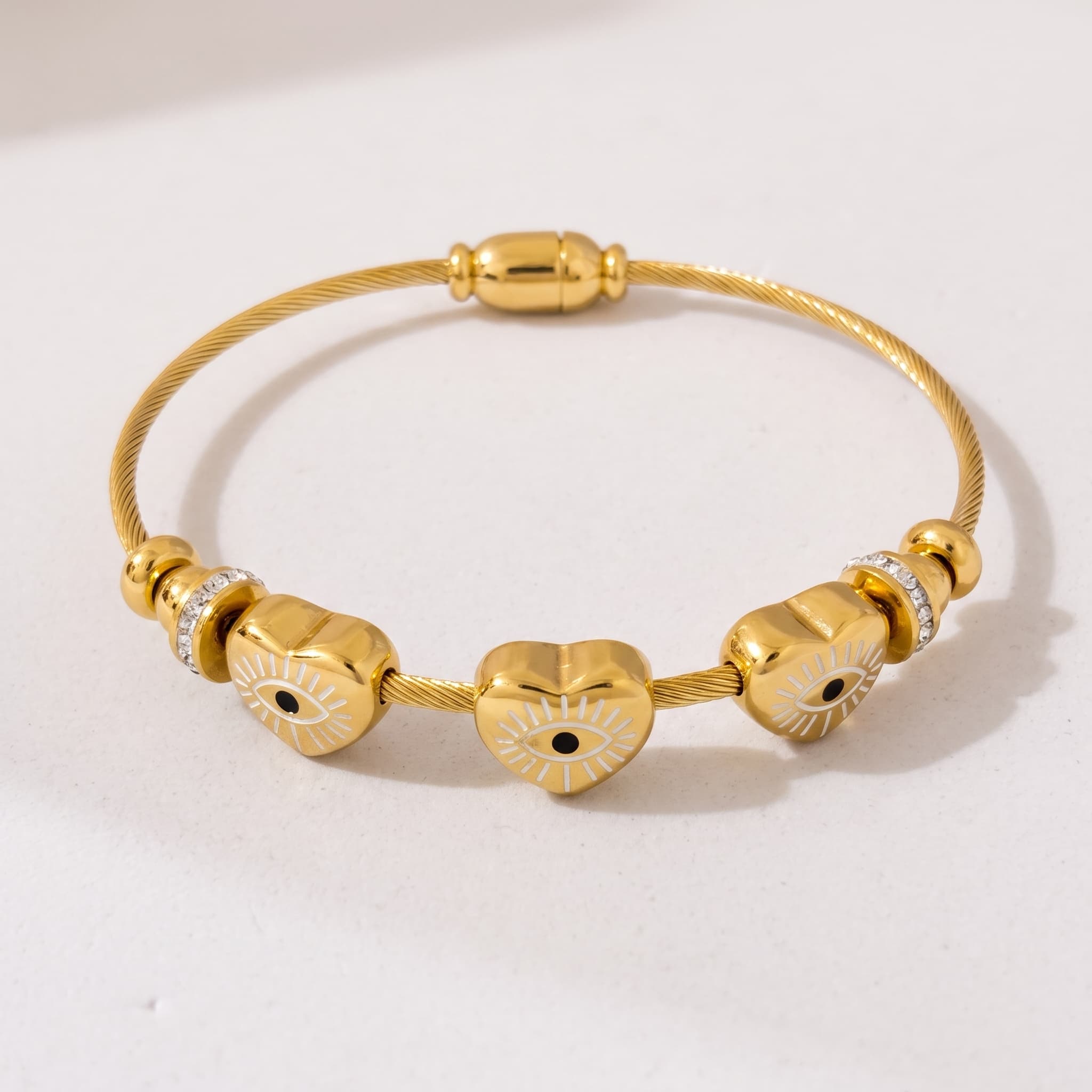 golden heart eye wire bracelet