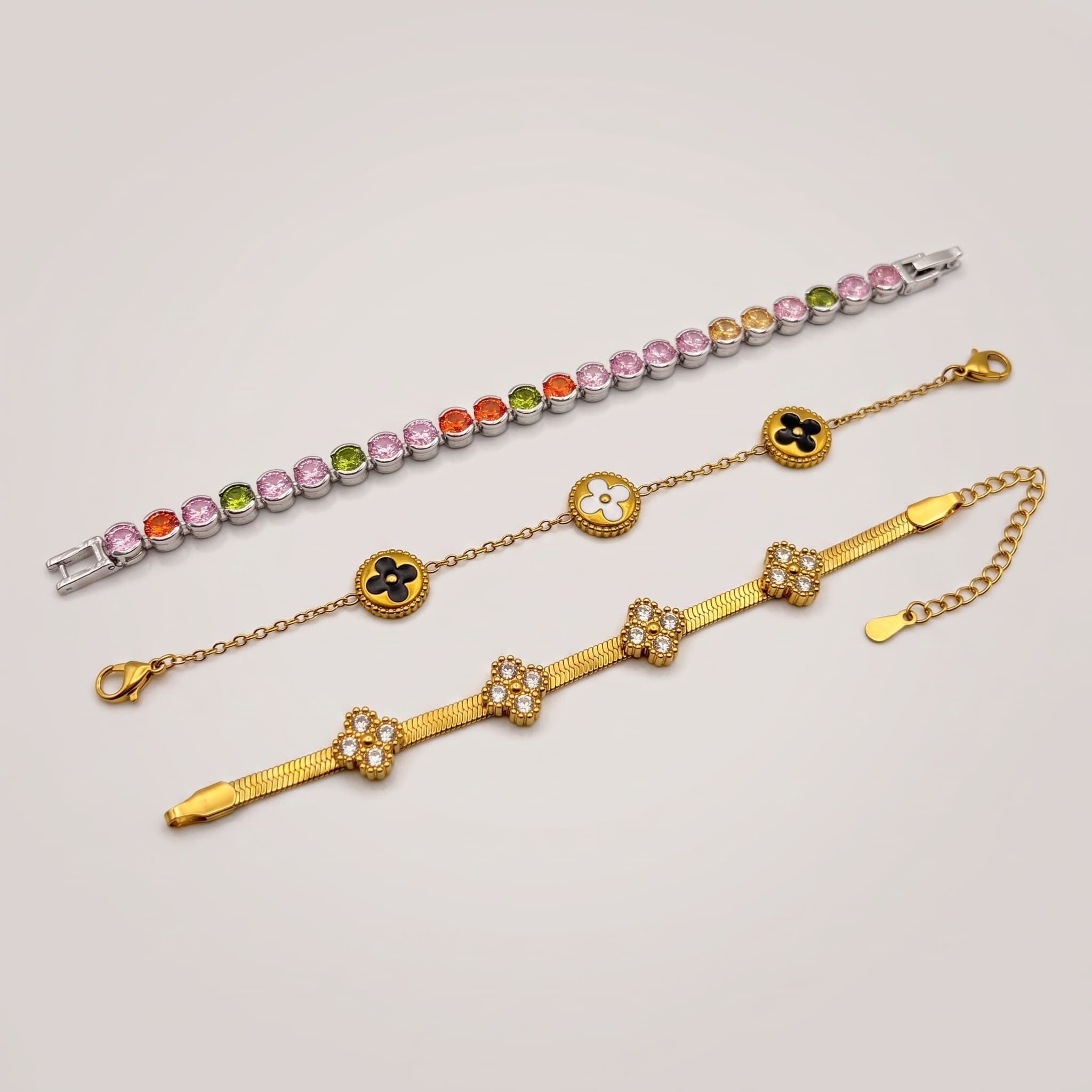 Floral charm chain trio set