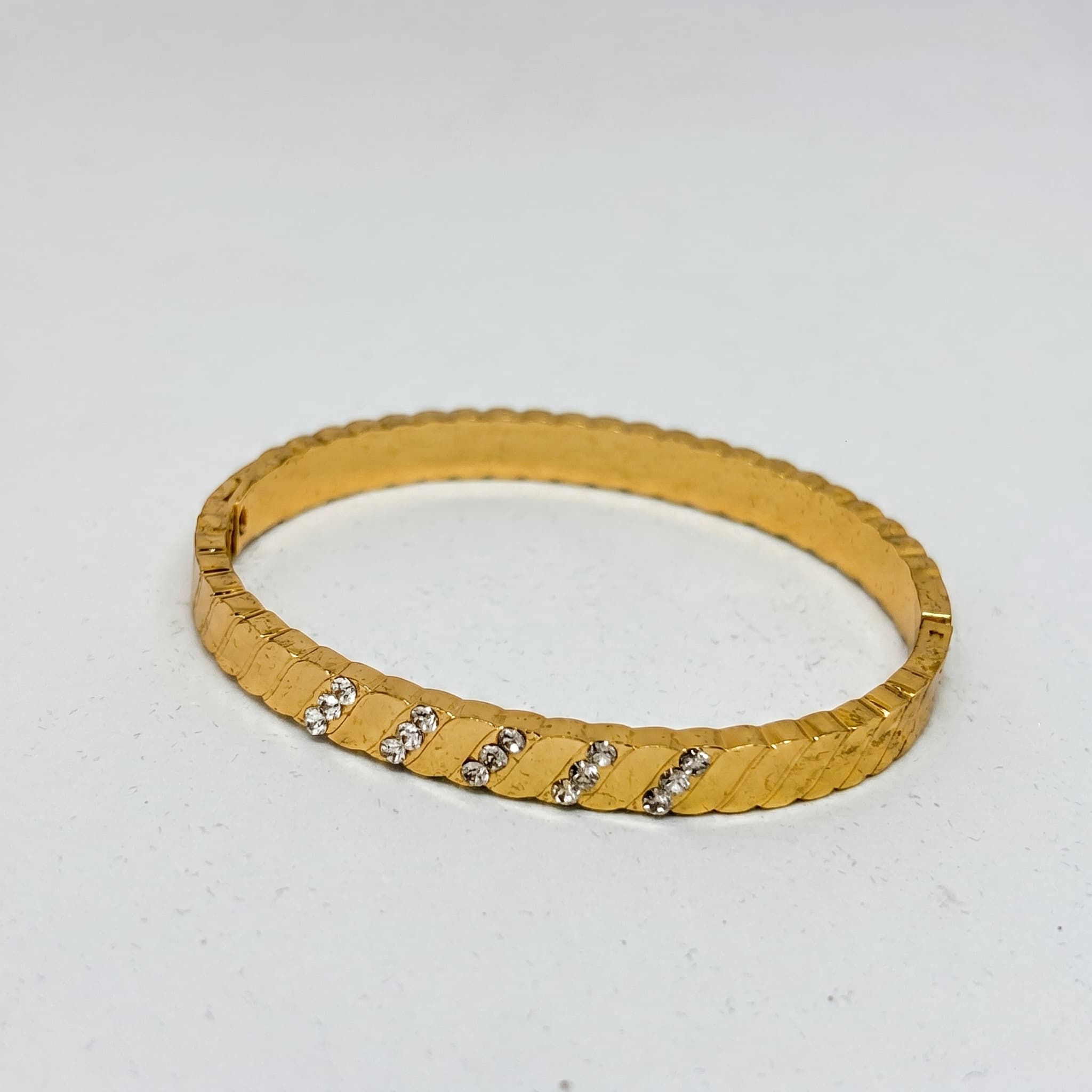 textured stone studded gold bangle (Small size)