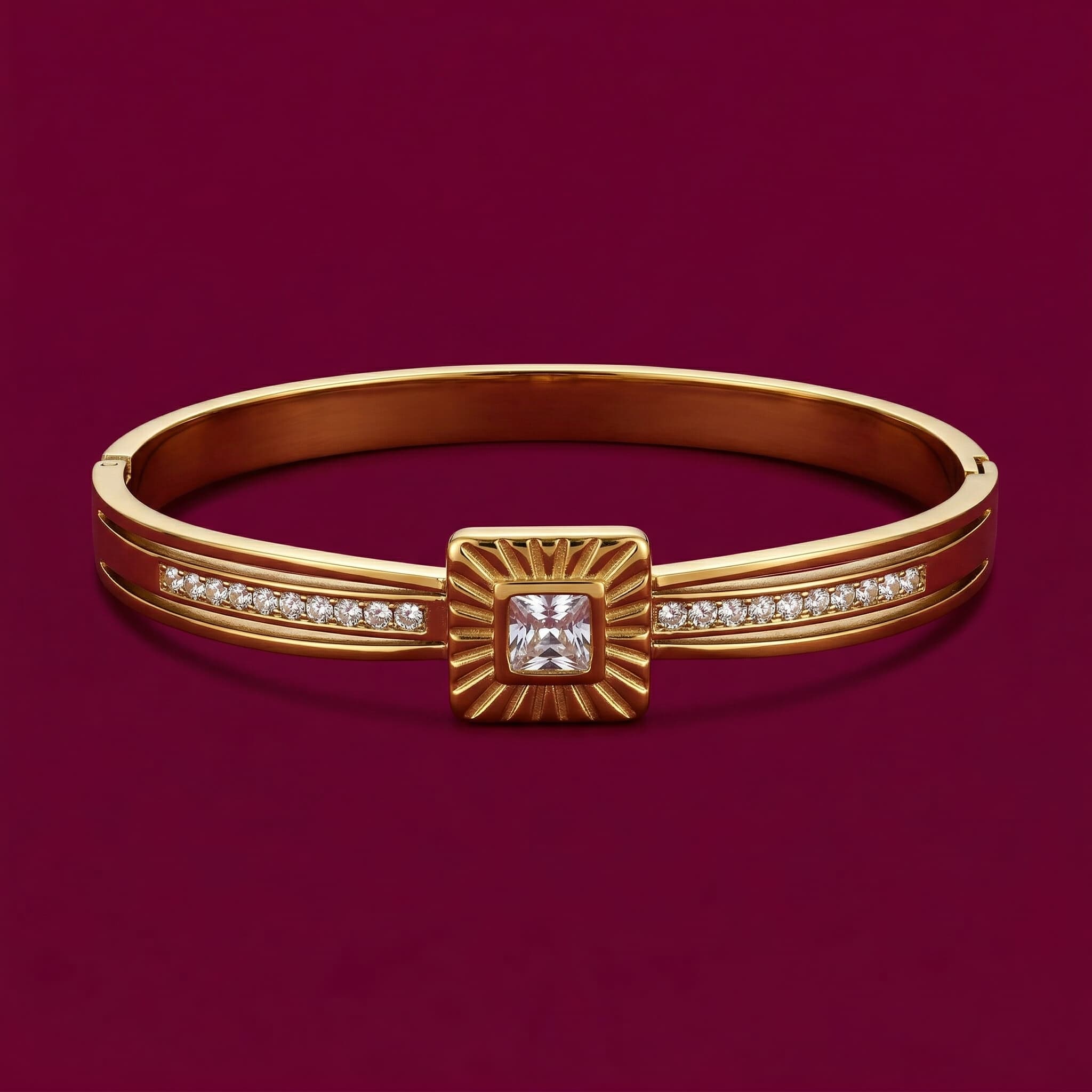square stone hinged bangle