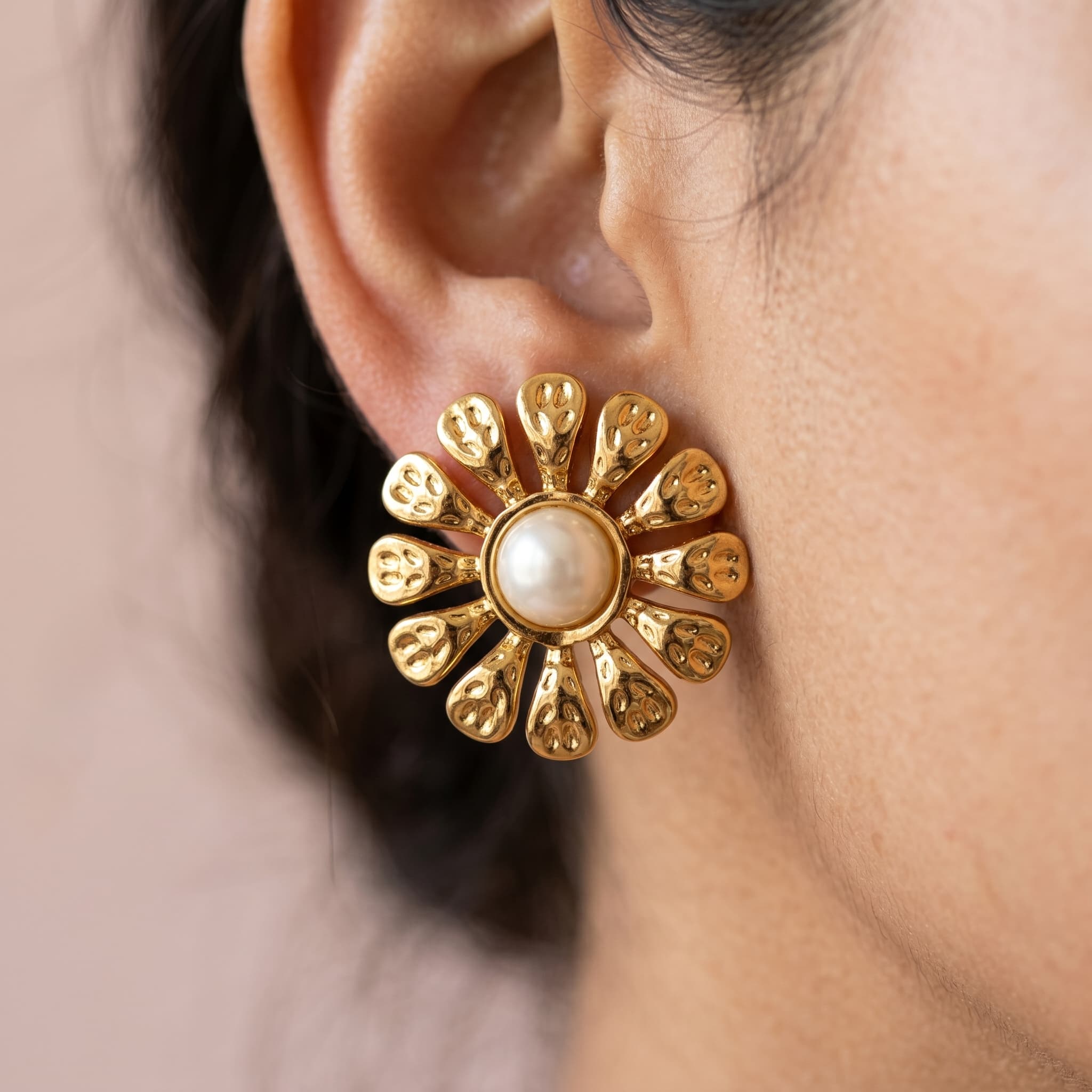 golden petal pearl studs