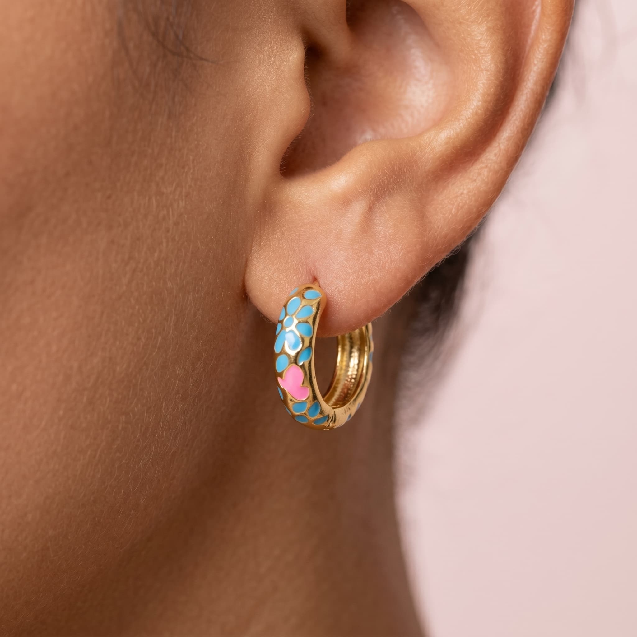 blue and pink floral hoops