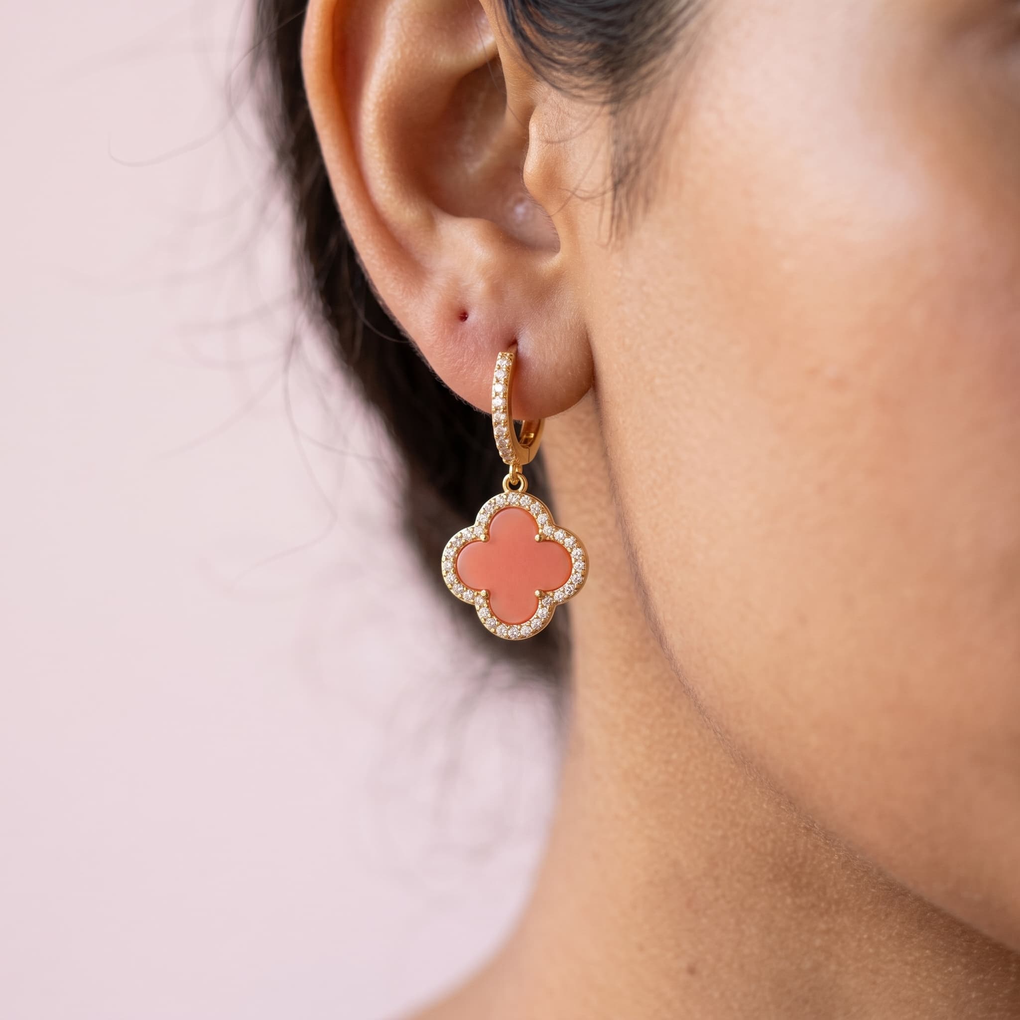 pink clover drop hoops