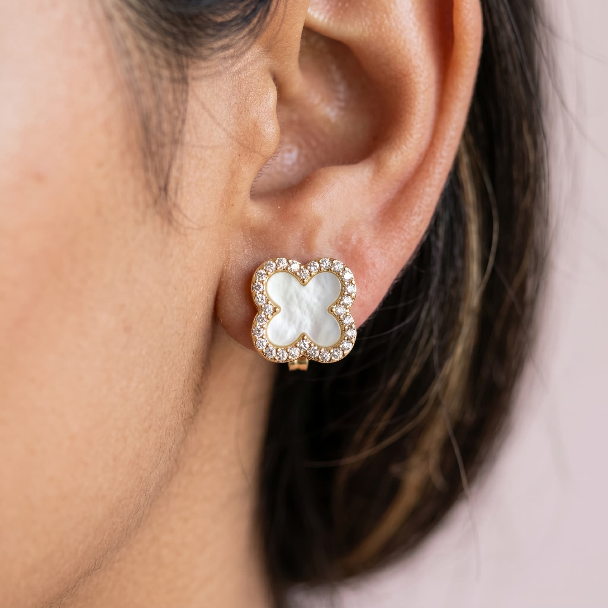 dainty clover white studs
