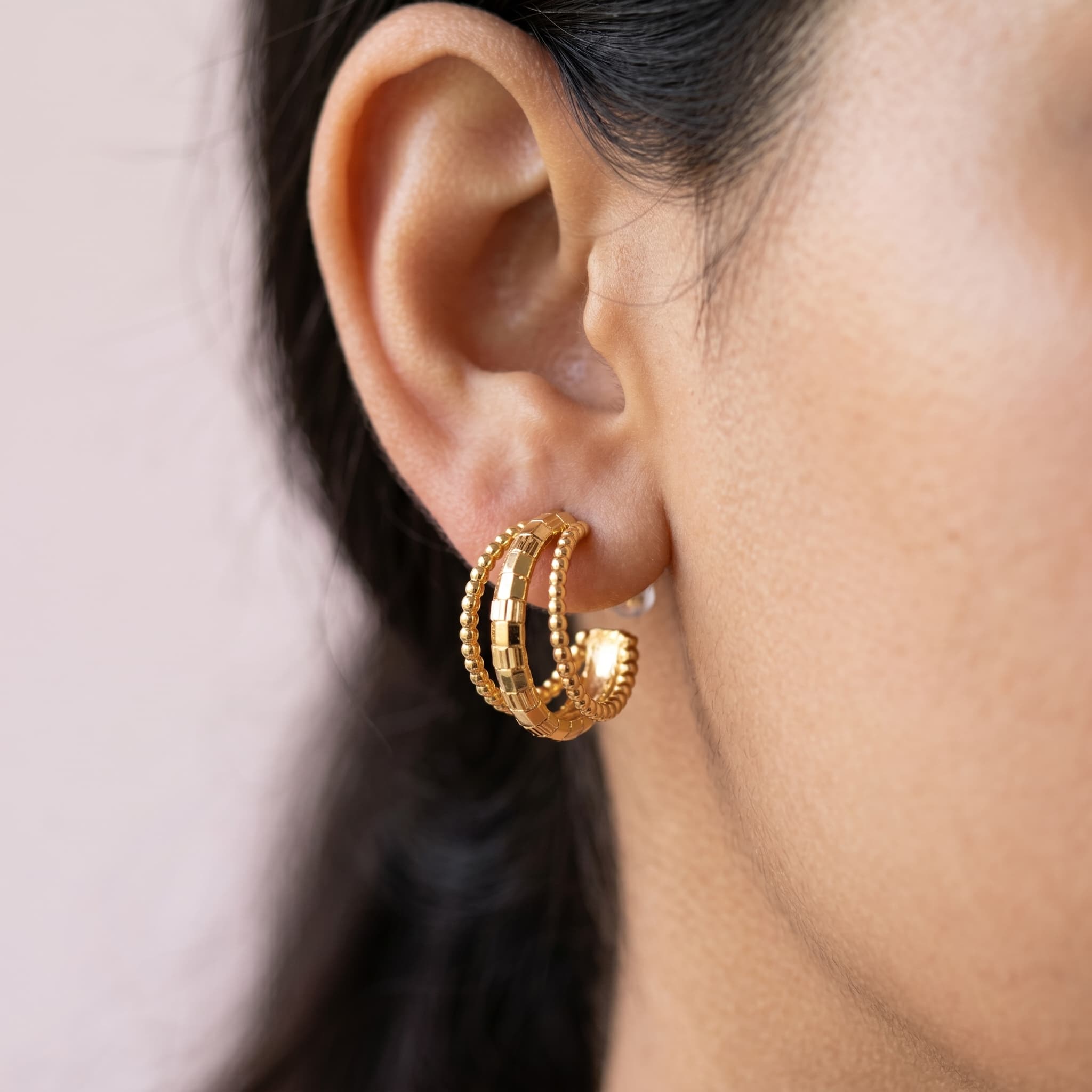 textured gold layered hoops