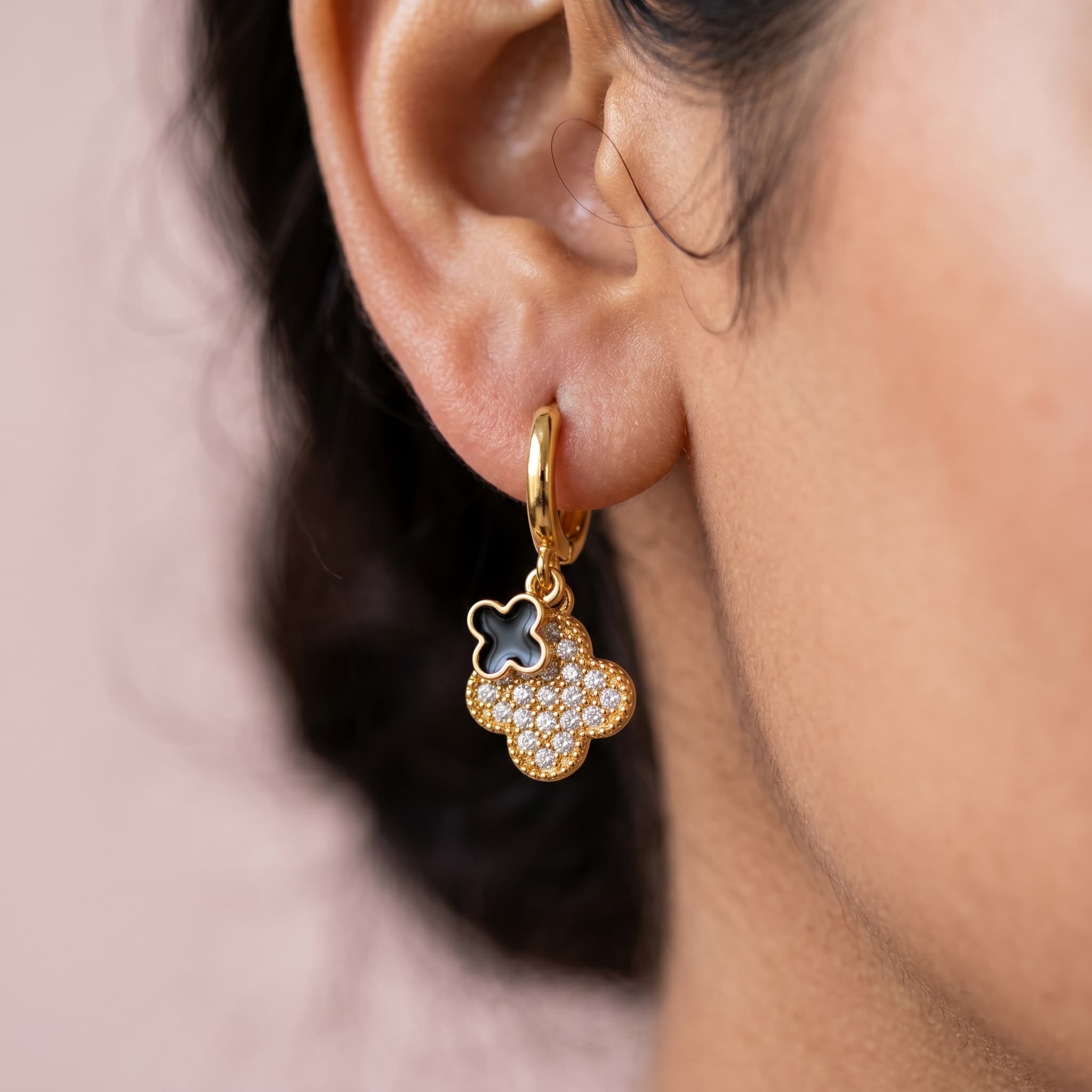 clover drop gold hoops
