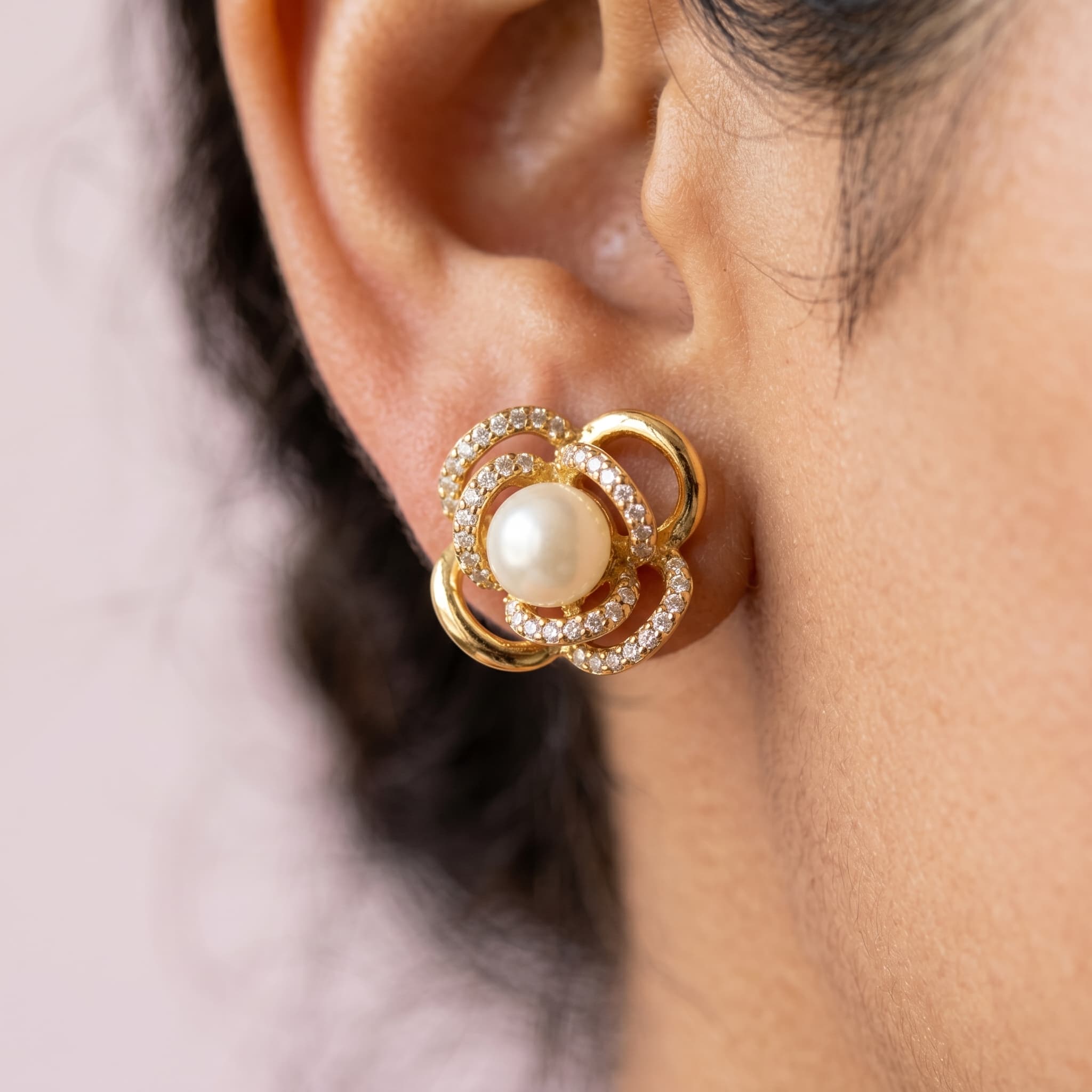 pearl flower studs