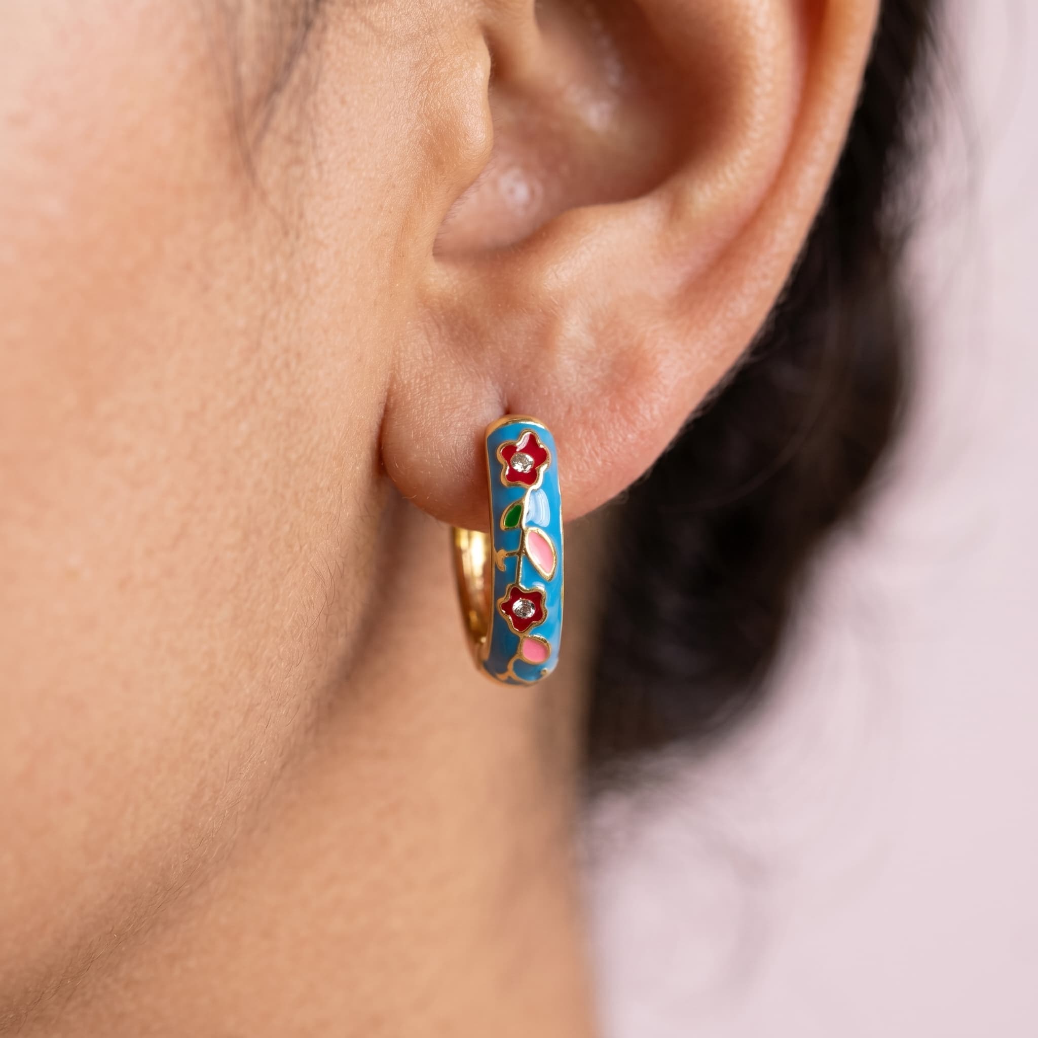blue enamel flower hoops