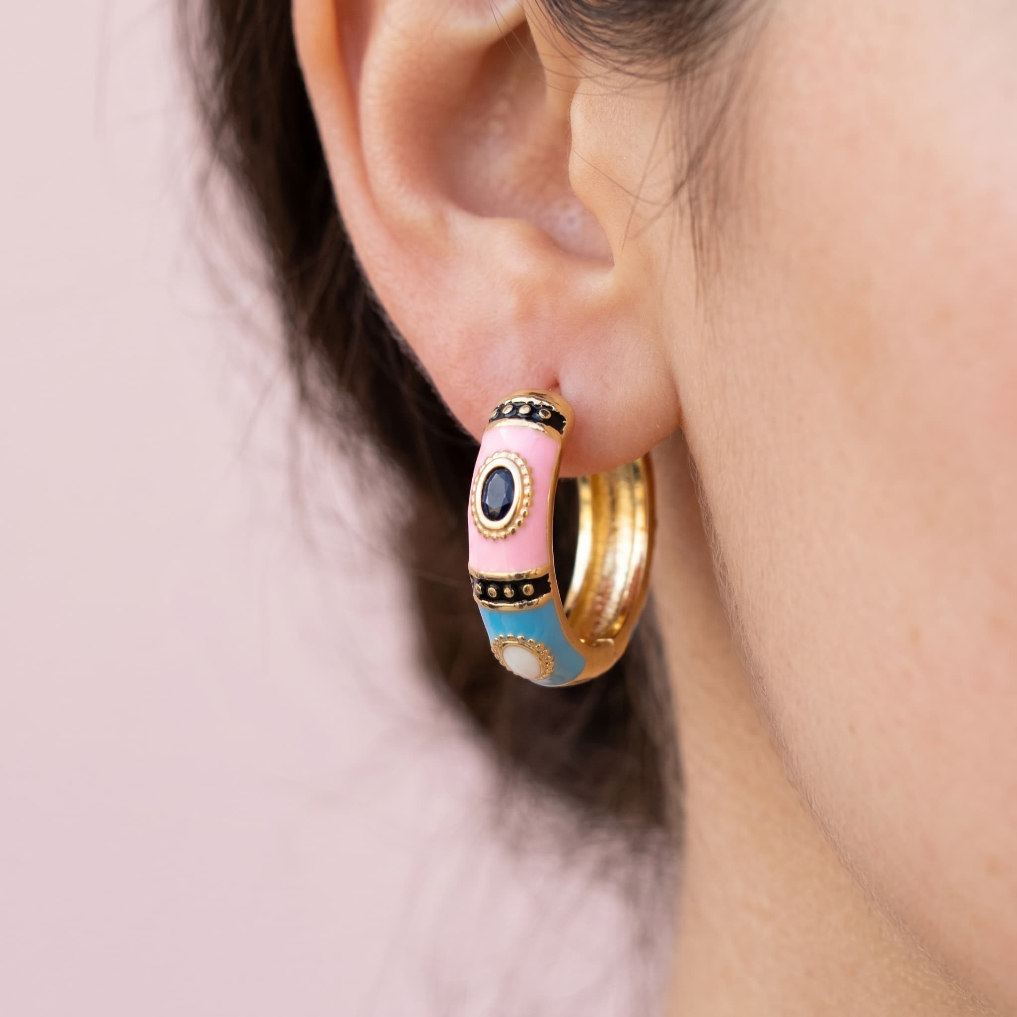 pink and blue enamel hoops