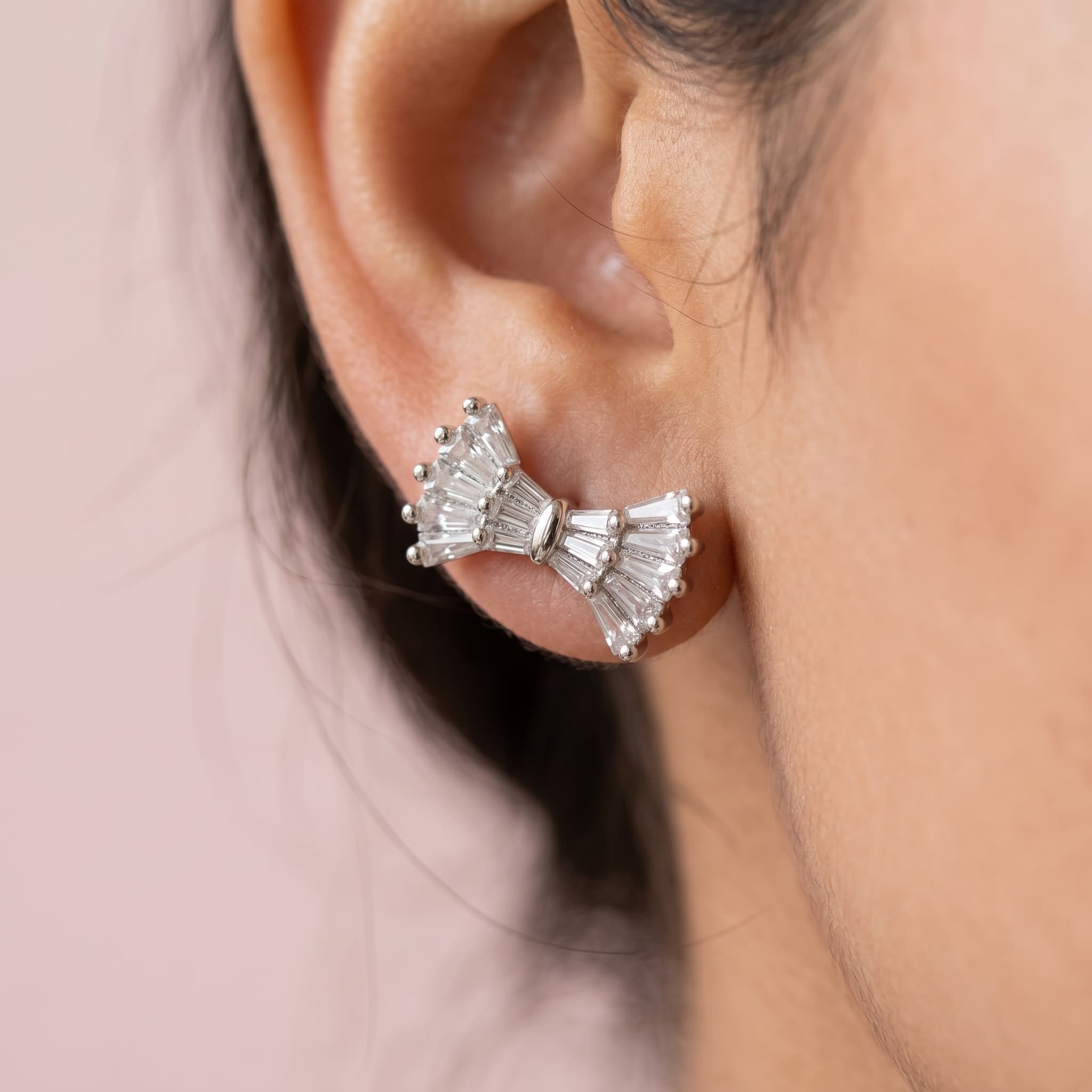 dainty baguette bow studs