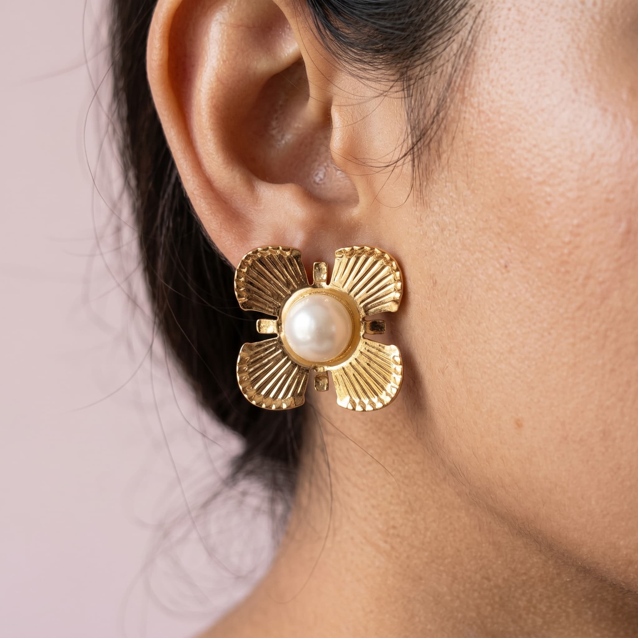 golden petal pearl studs