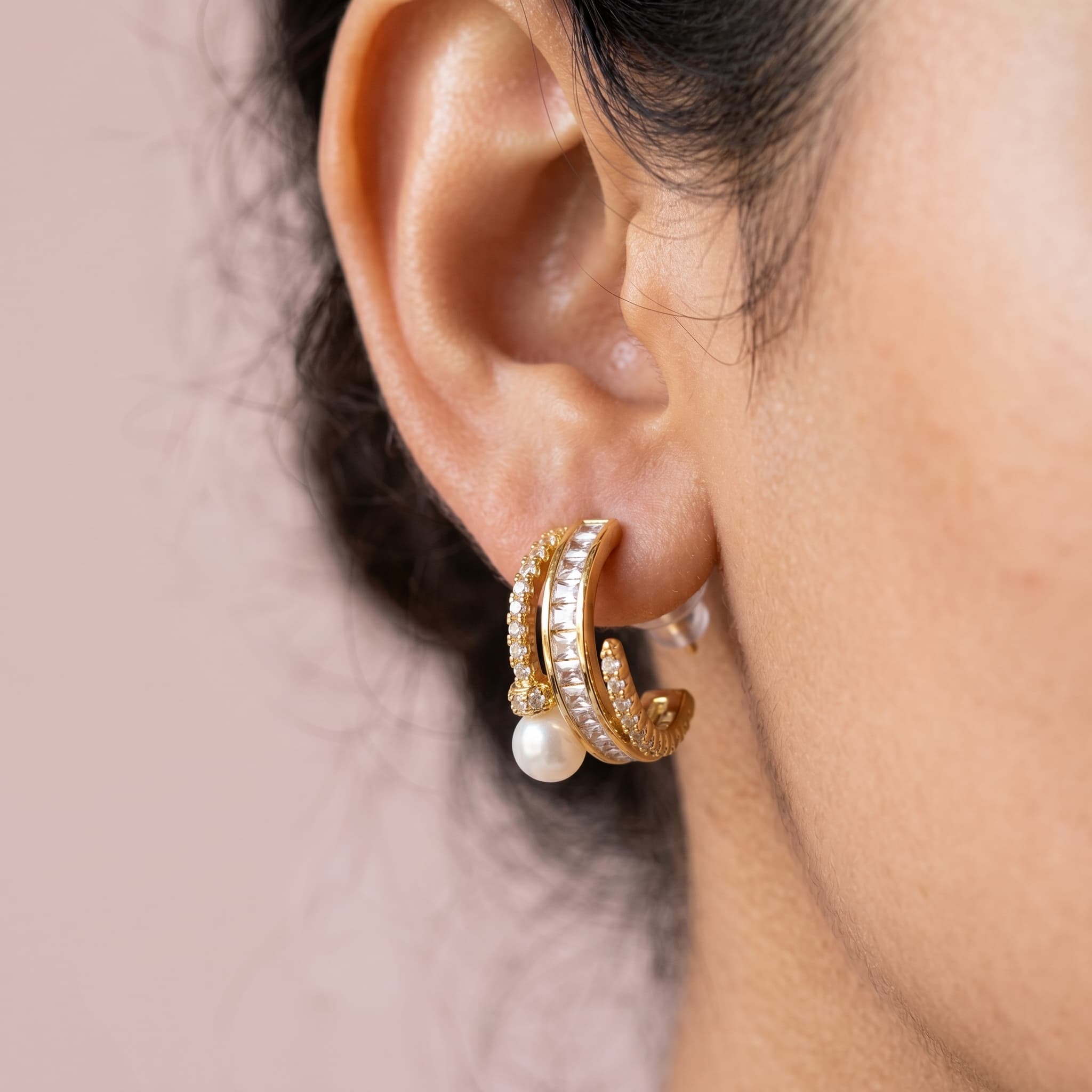 pearl and crystal huggie hoops