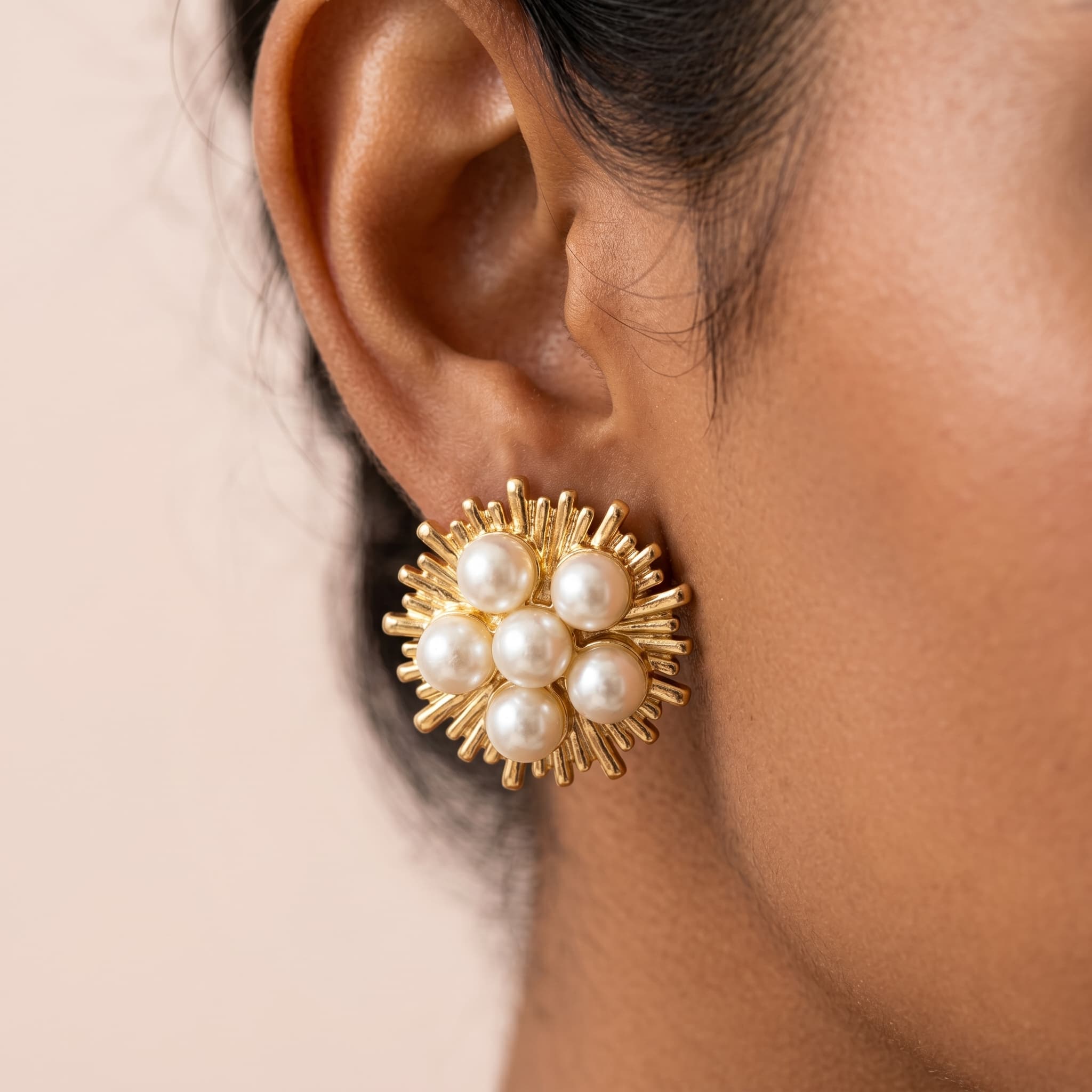 sunburst pearl stud earrings