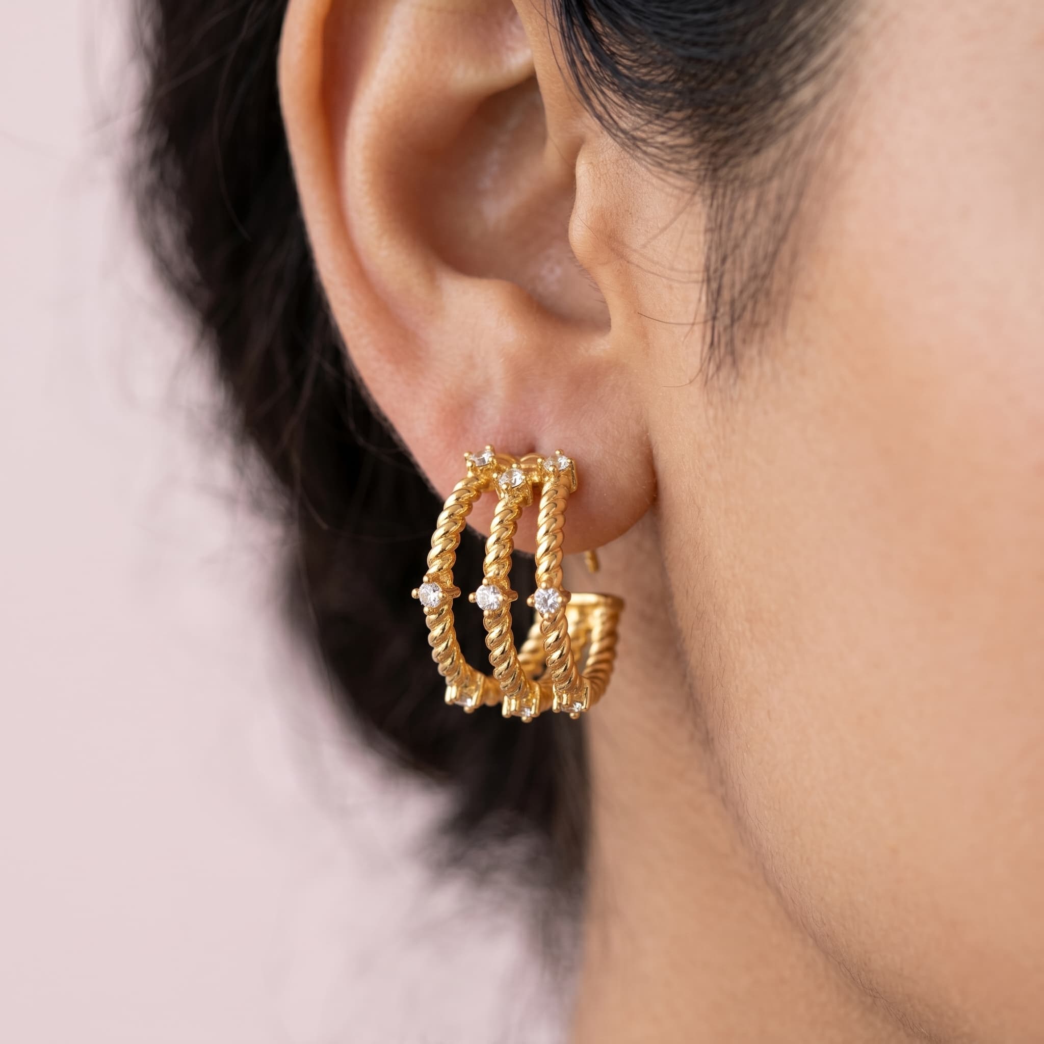 twisted gold textured hoops