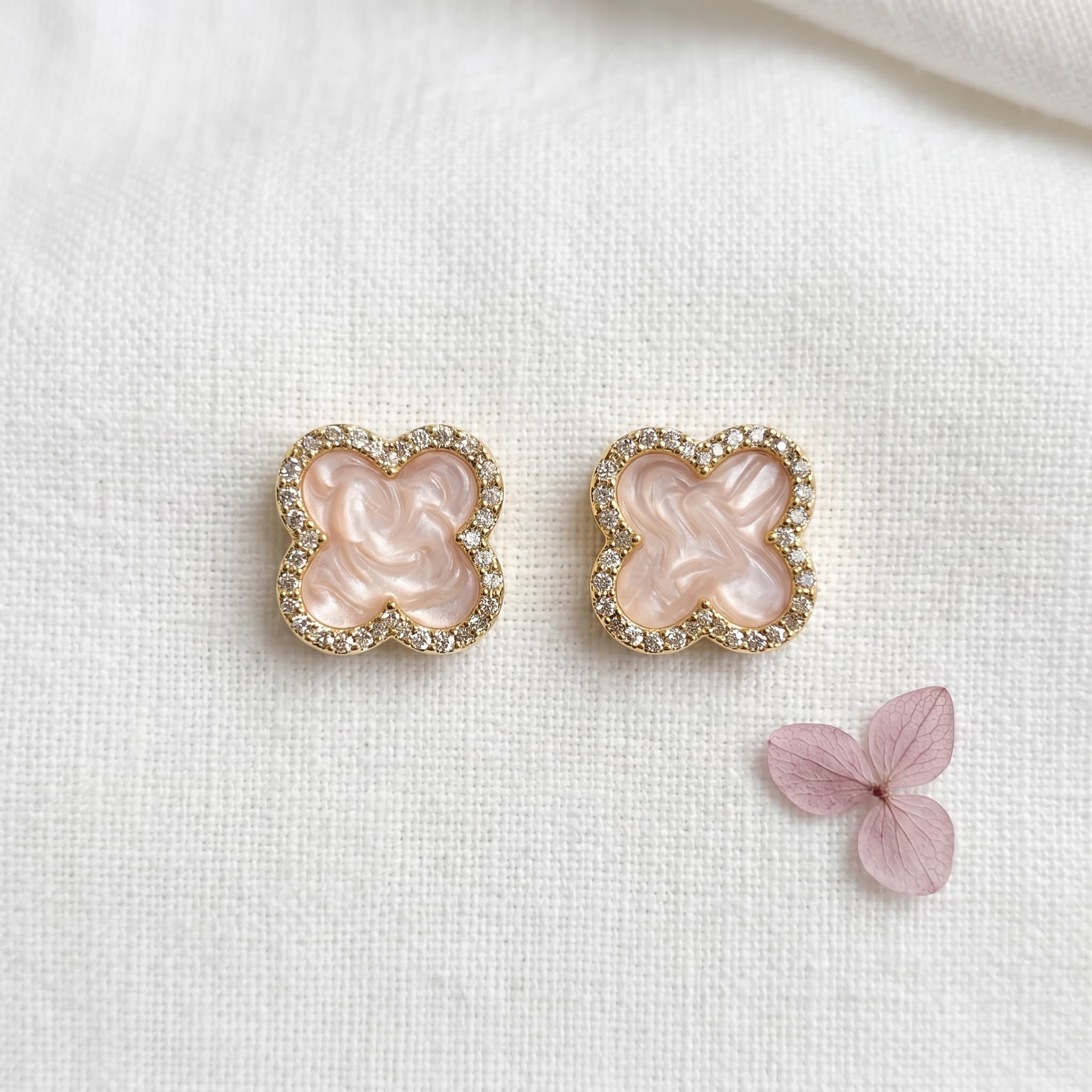 blush petal clover studs