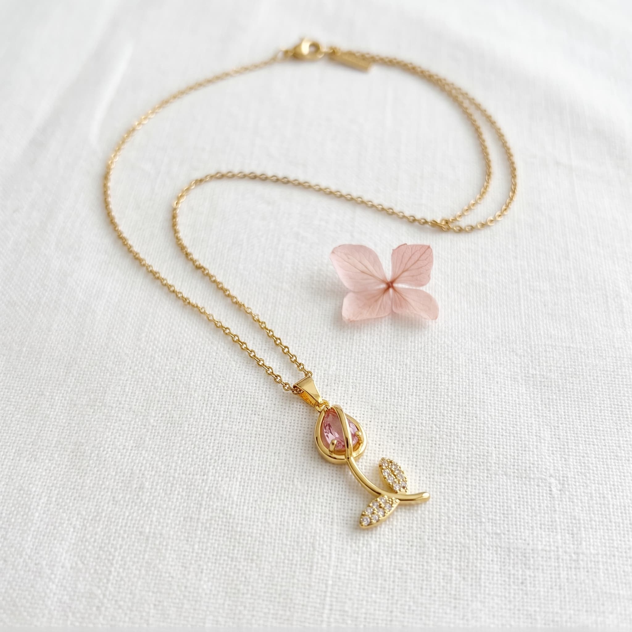 soft pink tulip pendant necklace