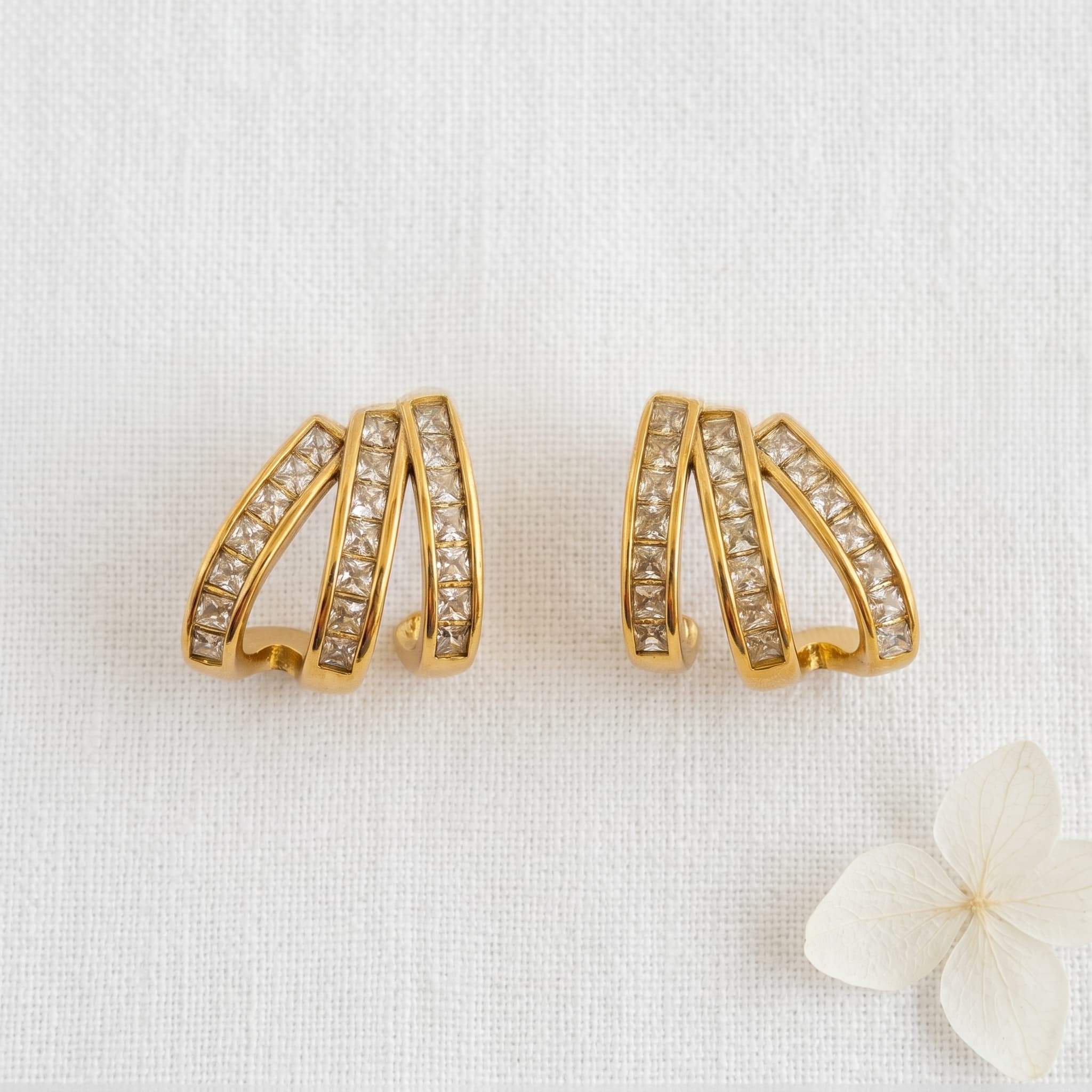 triple band crystal gold hoops