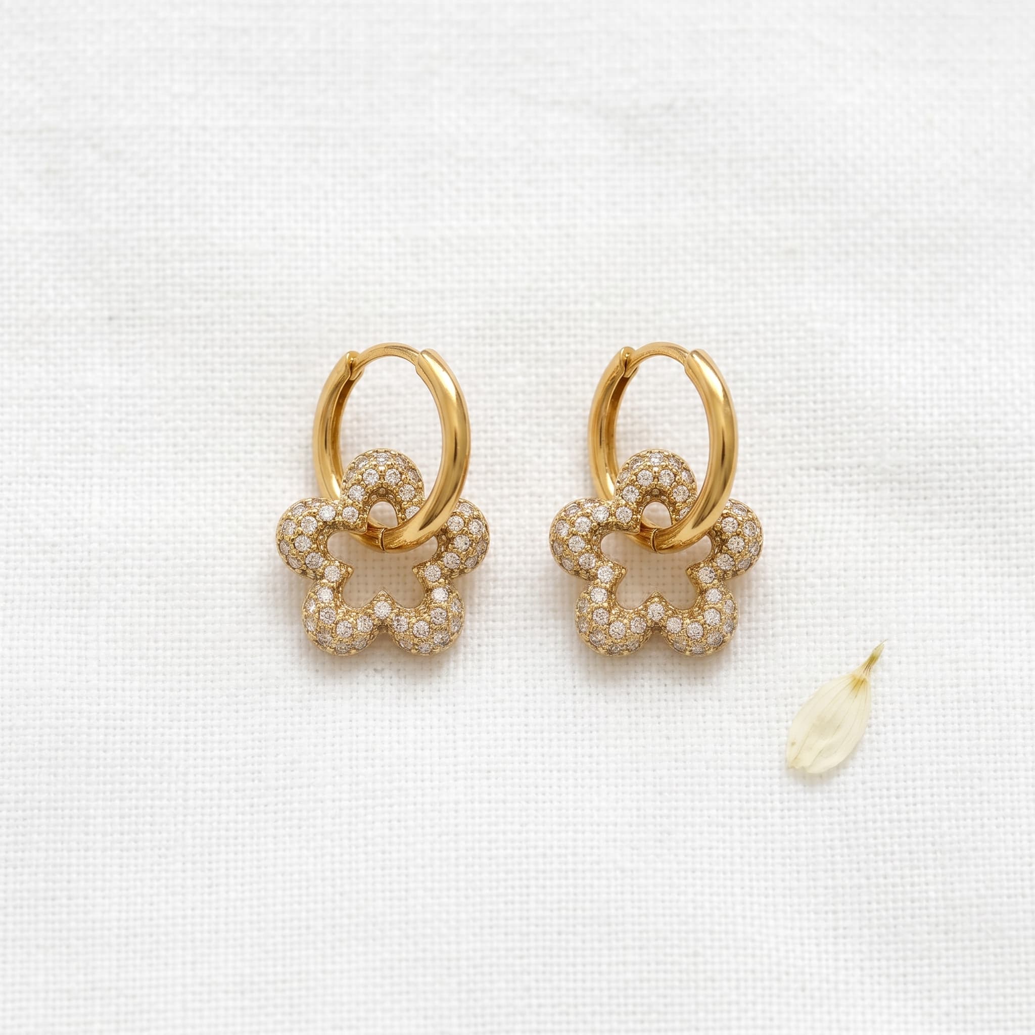 sparkly flower huggie hoops