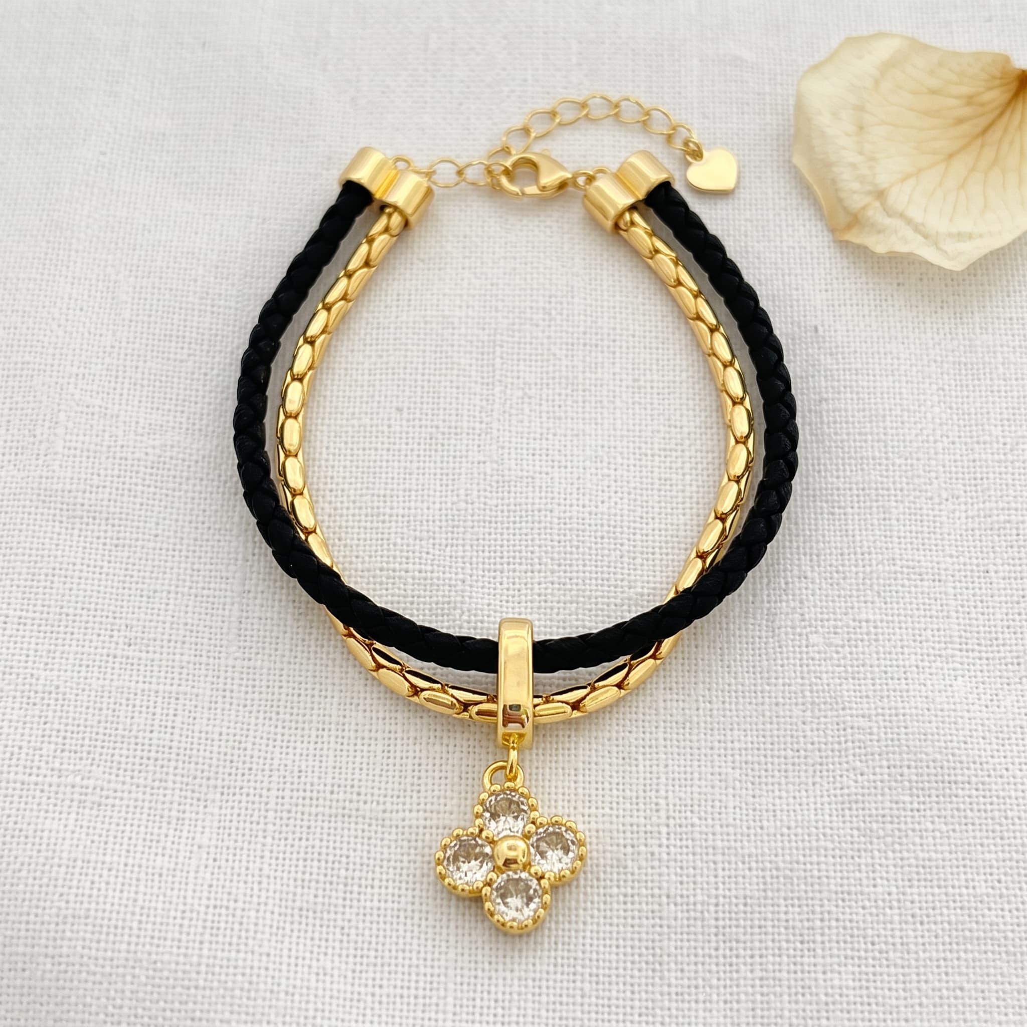 black and gold layered braided bracelet