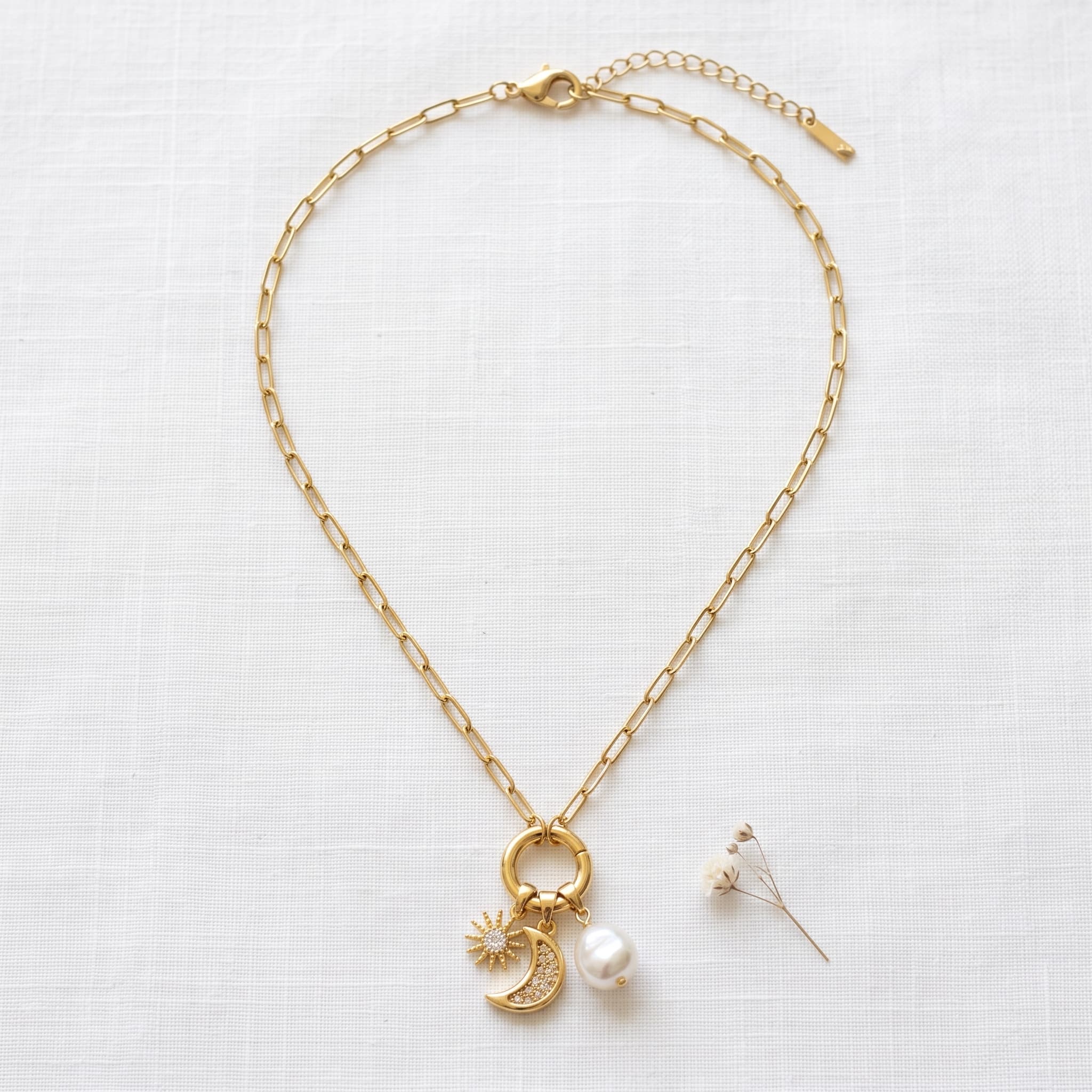 celestial moon and pearl pendant