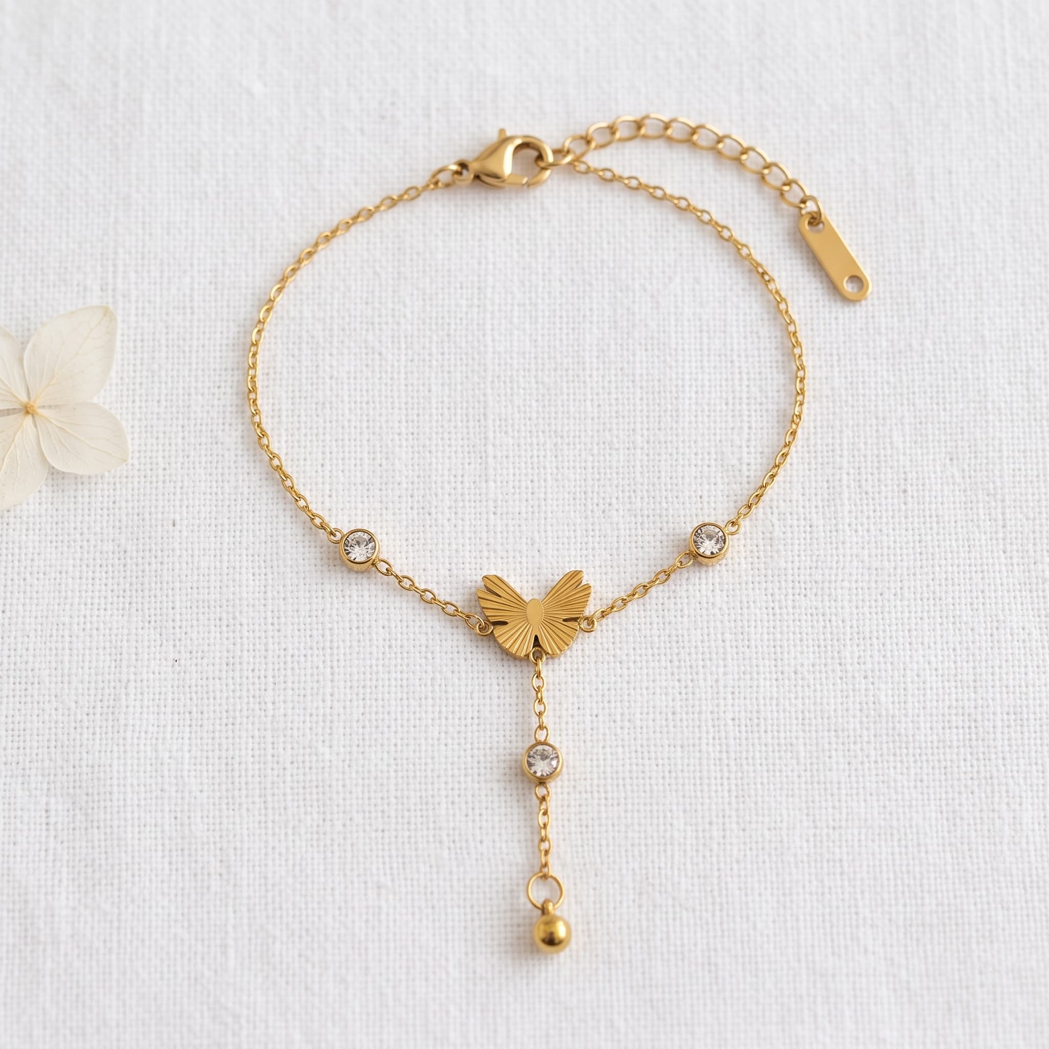 delicate gold butterfly charm bracelet