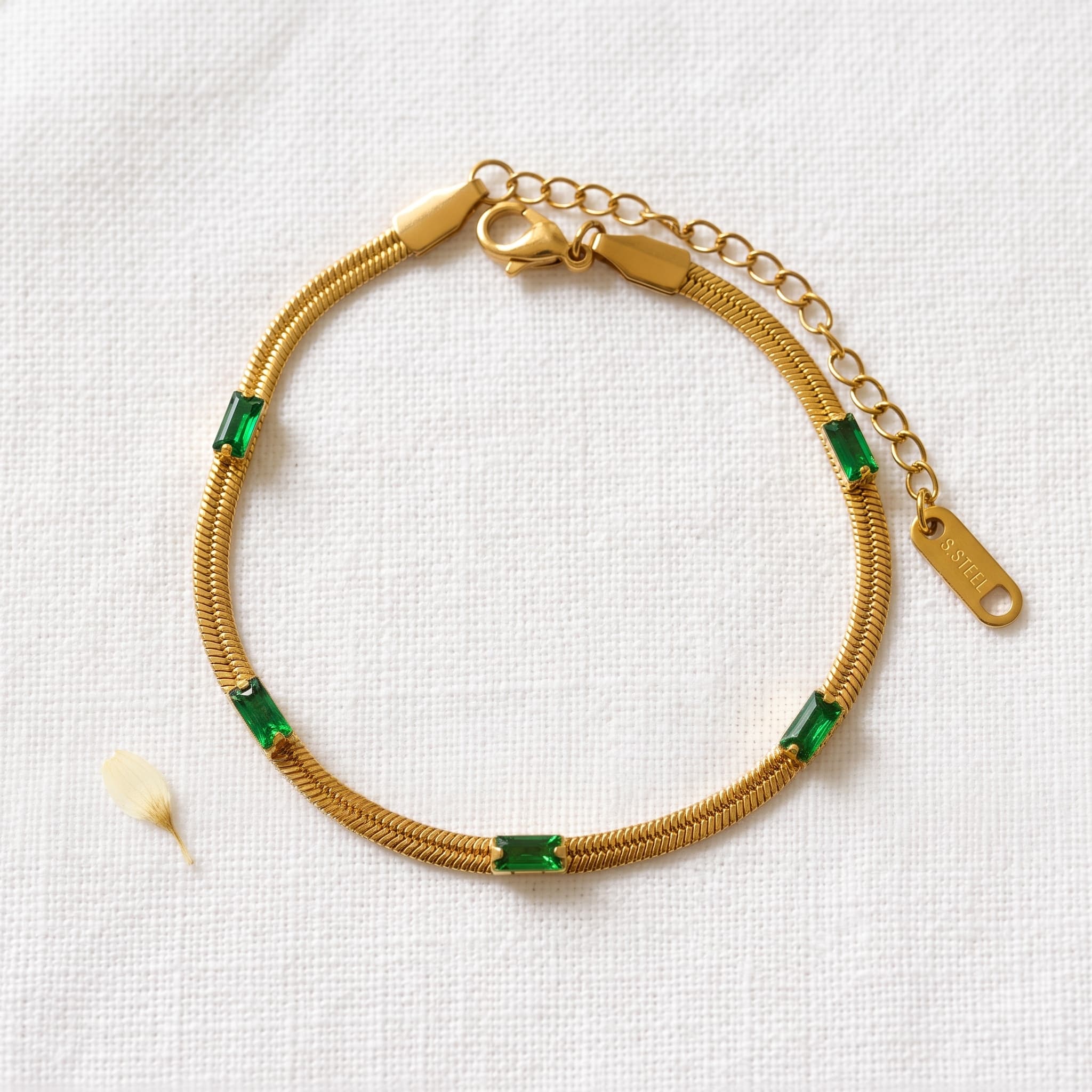 emerald baguette chain bracelet