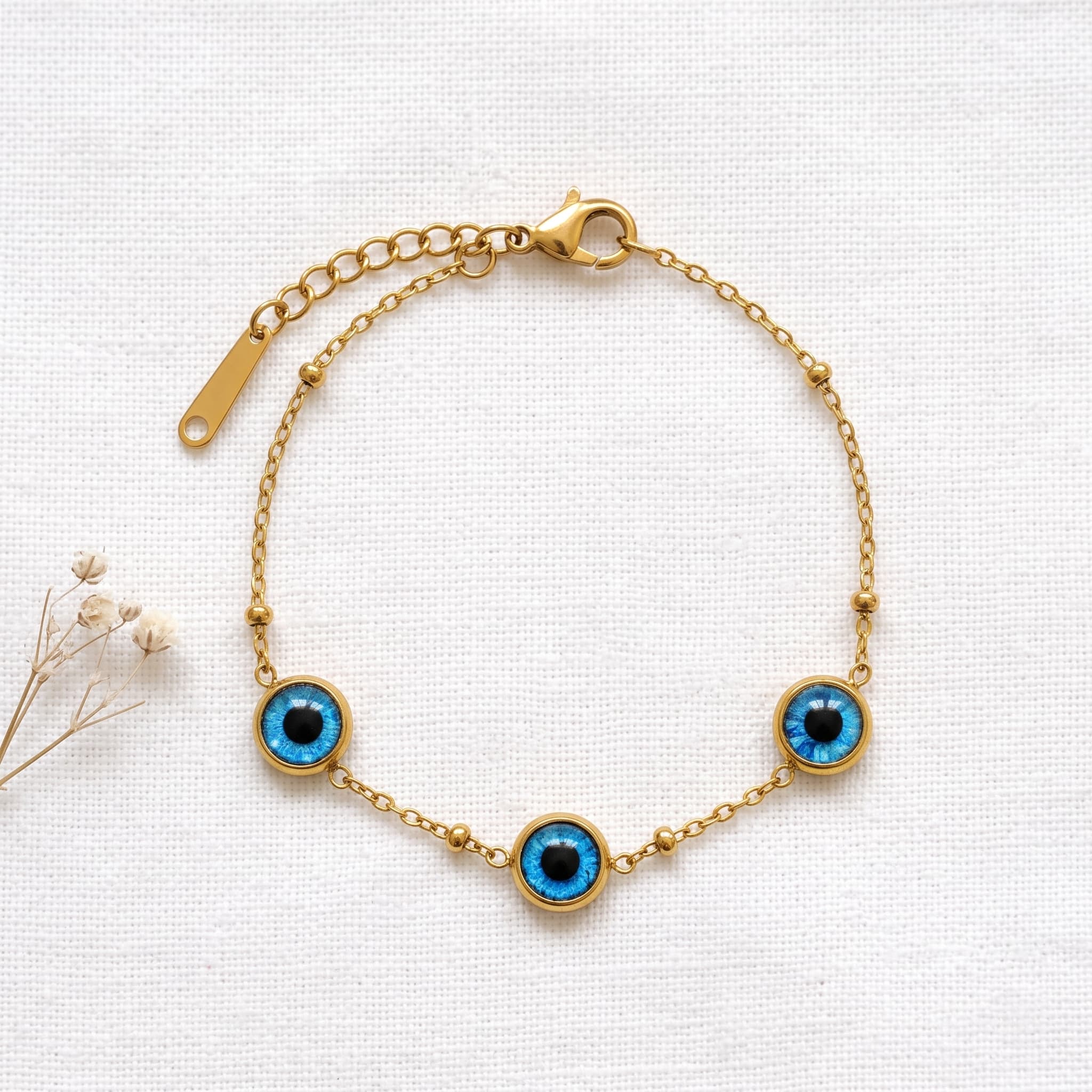 three evil eye charm bracelet