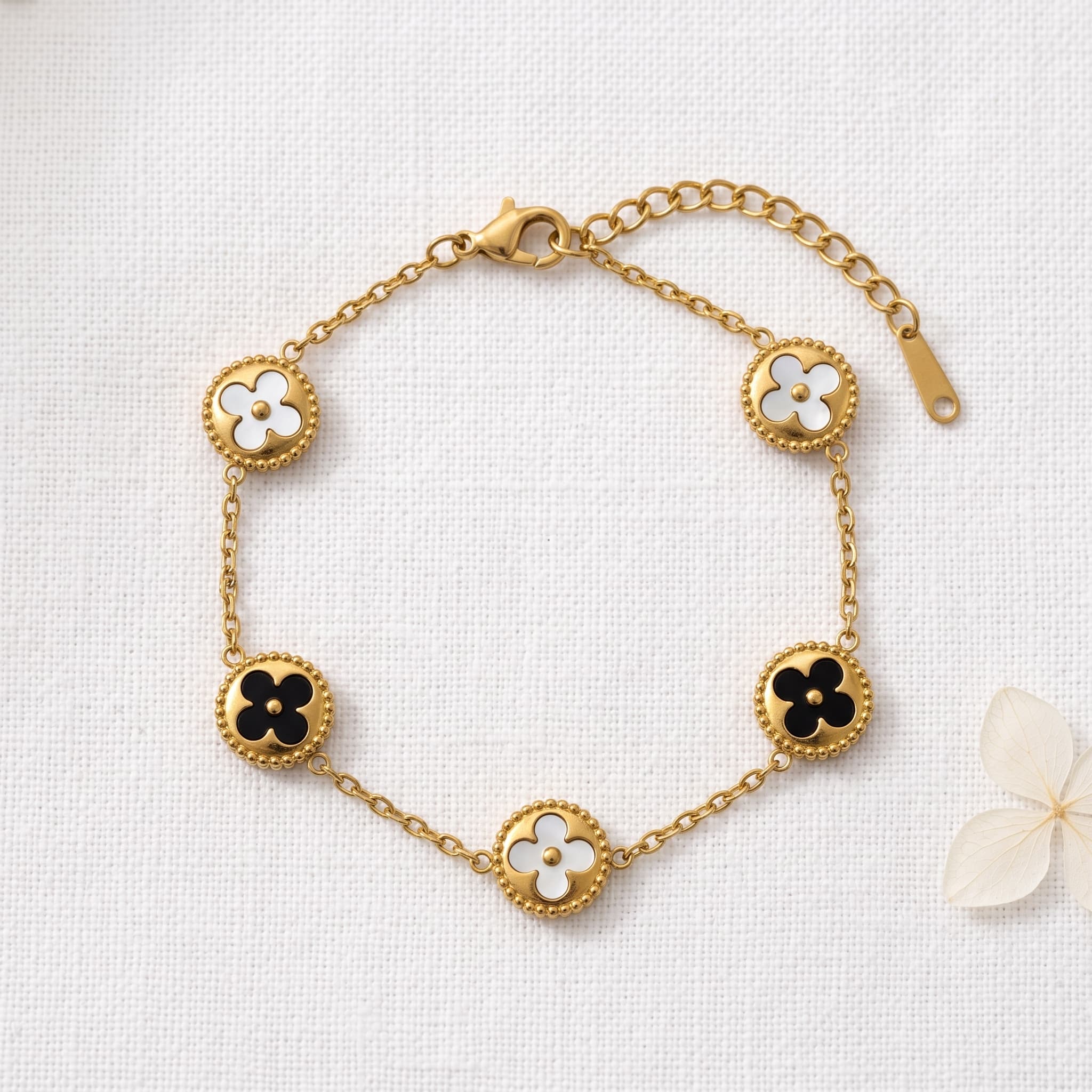 monochrome floral charm bracelet