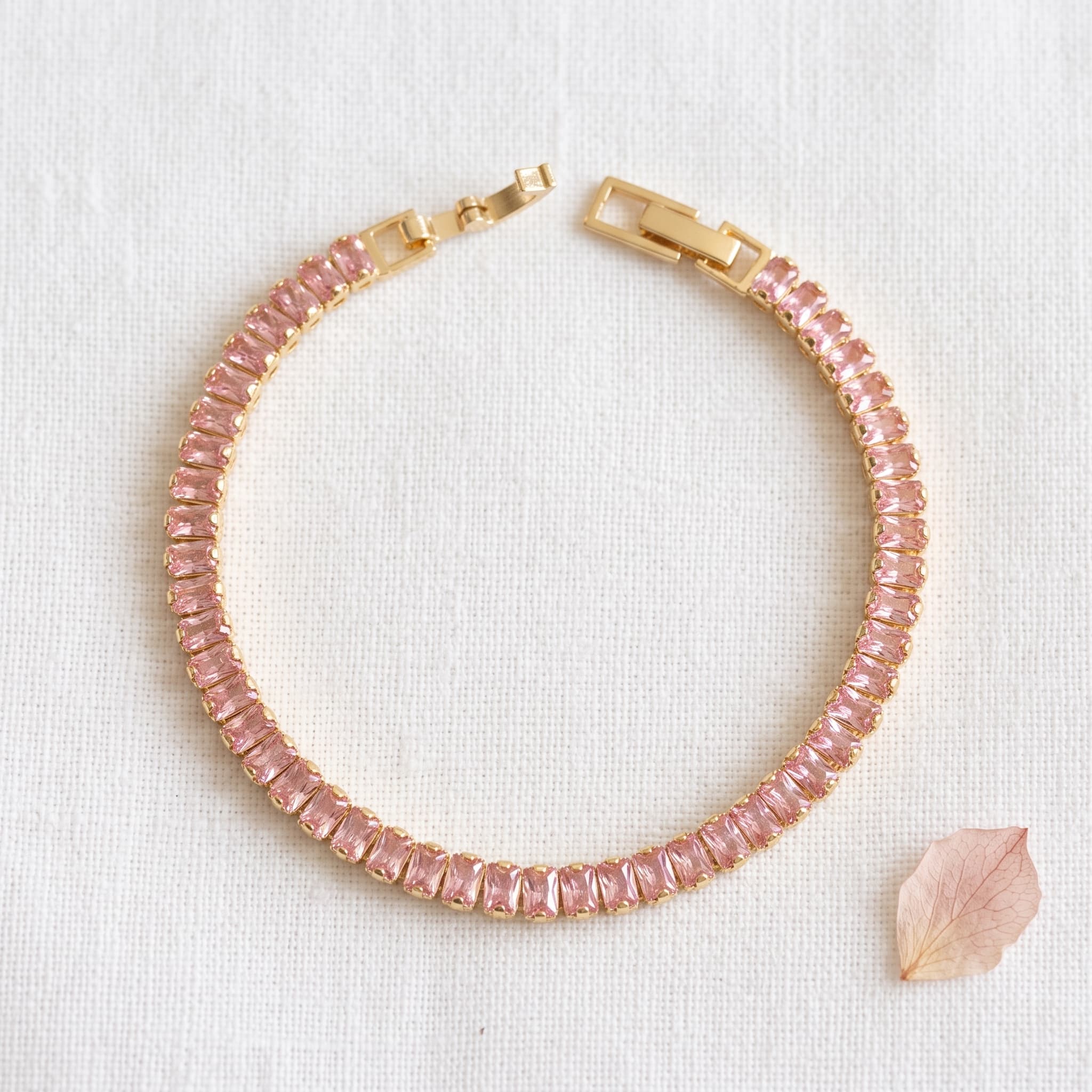 pink crystal tennis bracelet