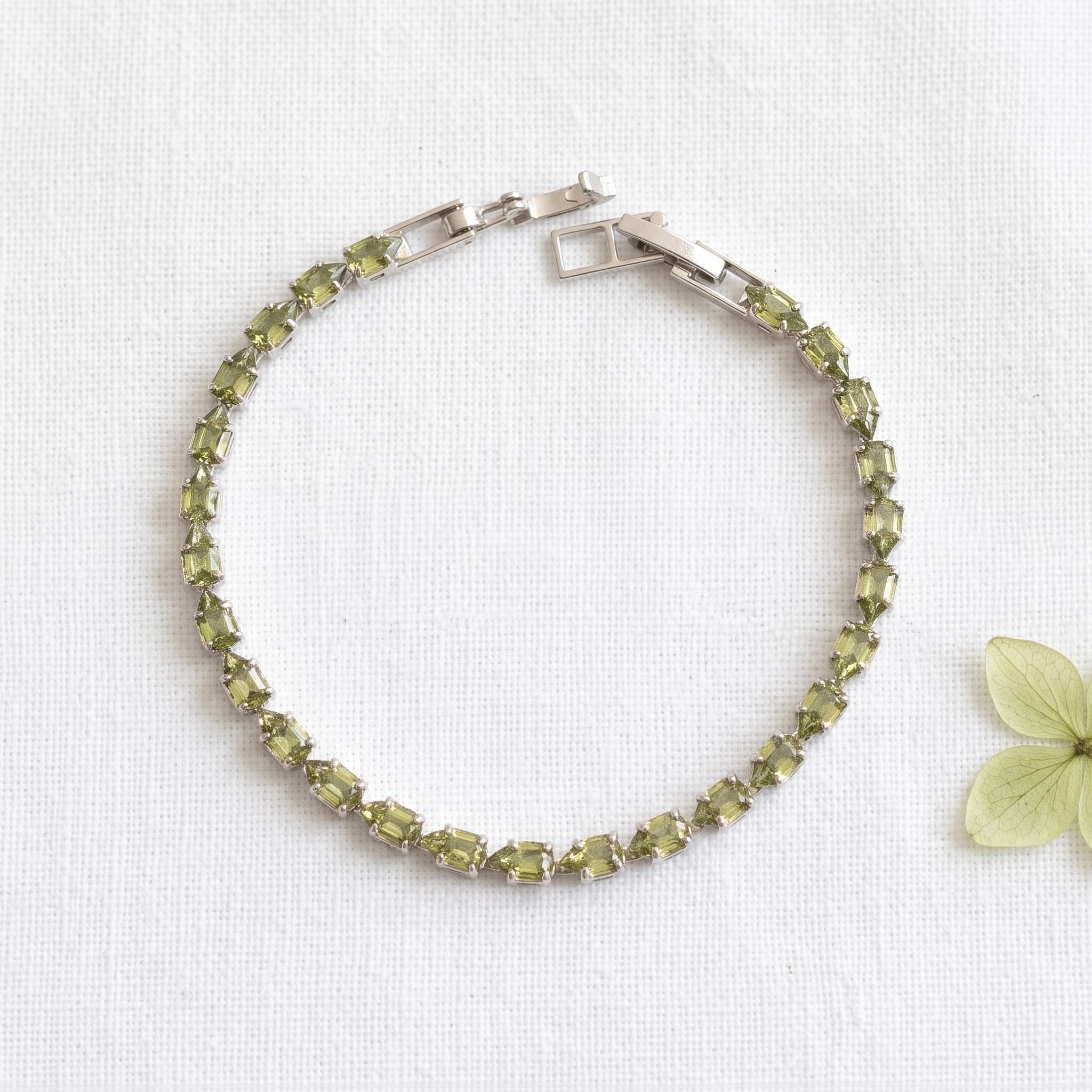 olive green crystal tennis bracelet