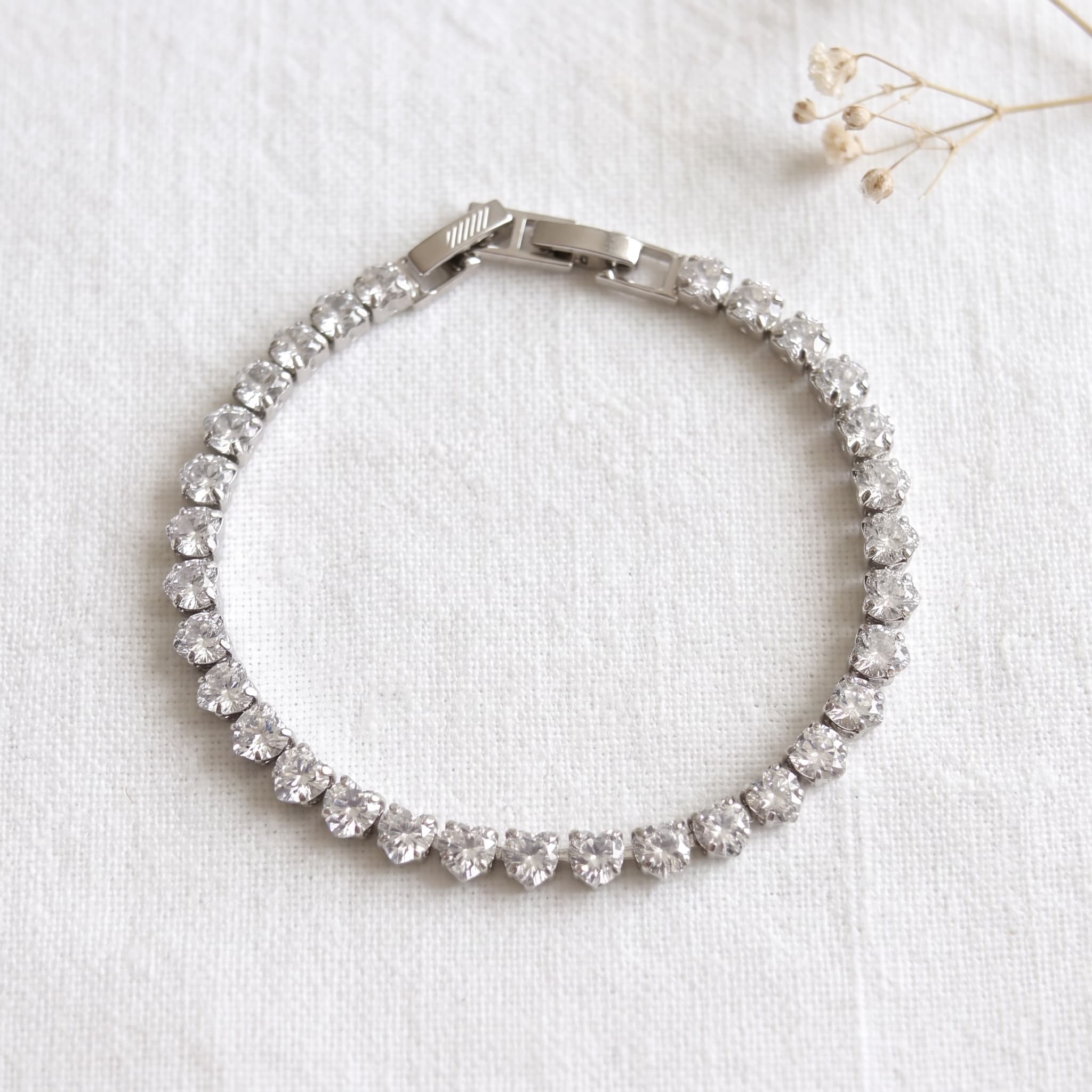 classic silver heart tennis bracelet