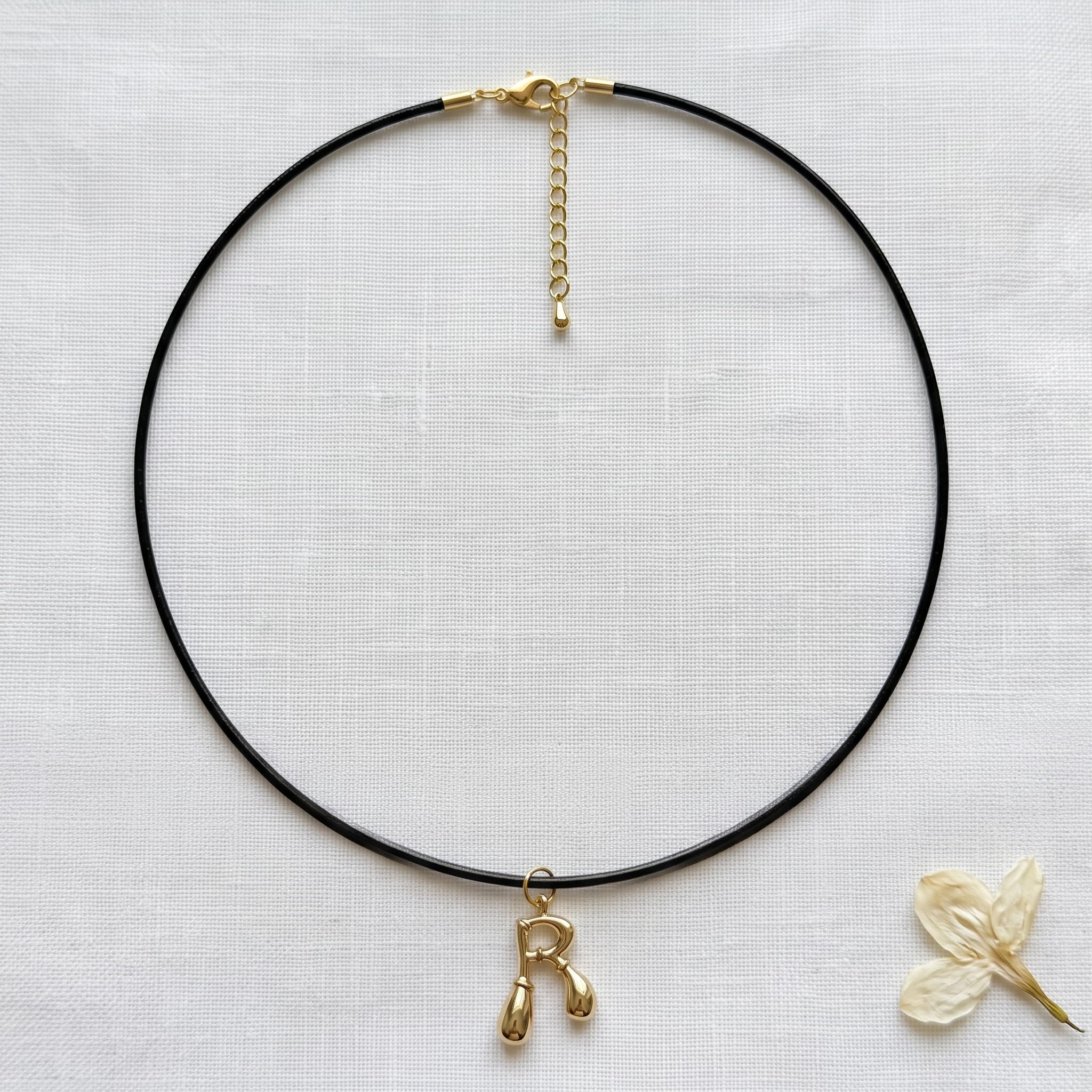 black cord initial necklace