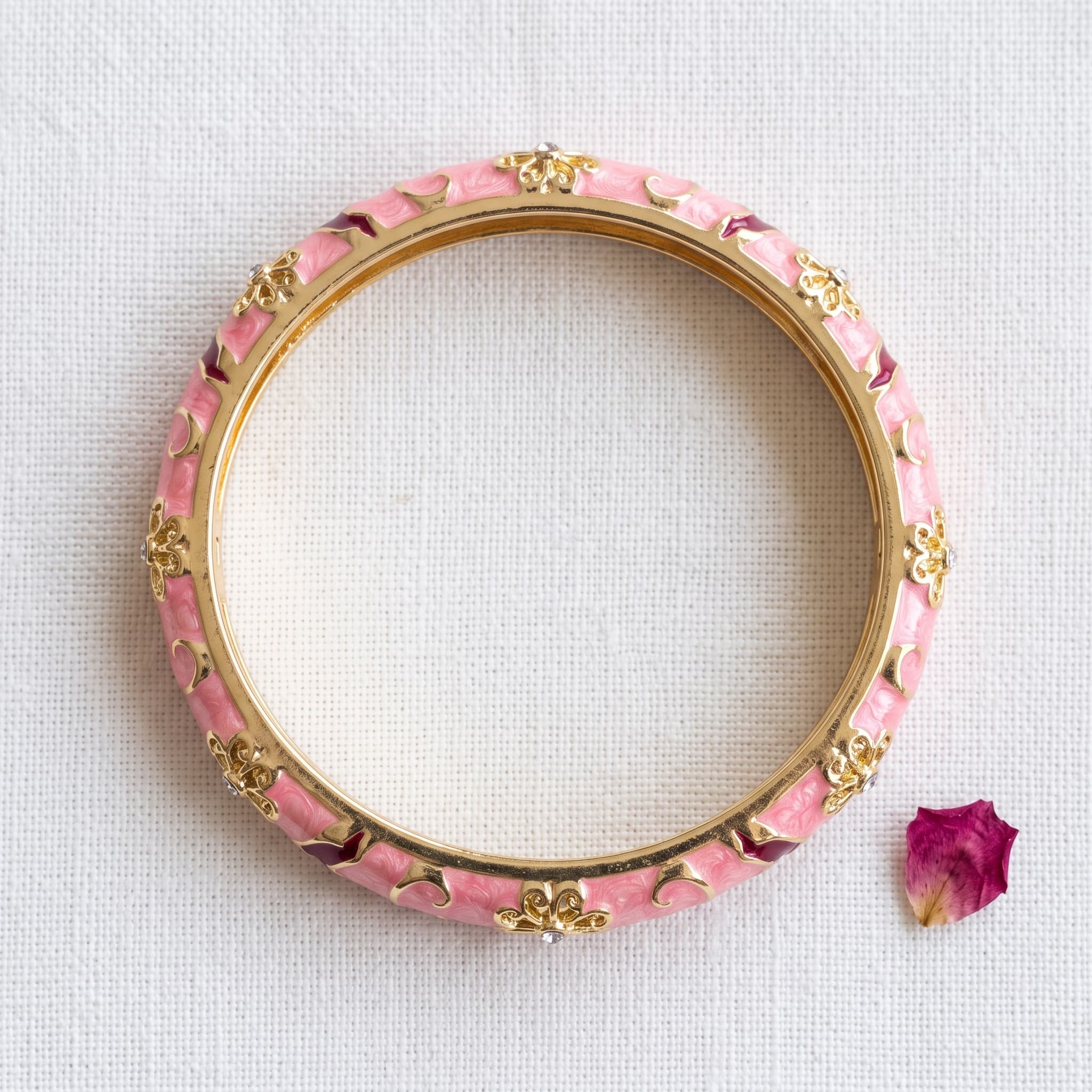 pink enamel floral gold bangle