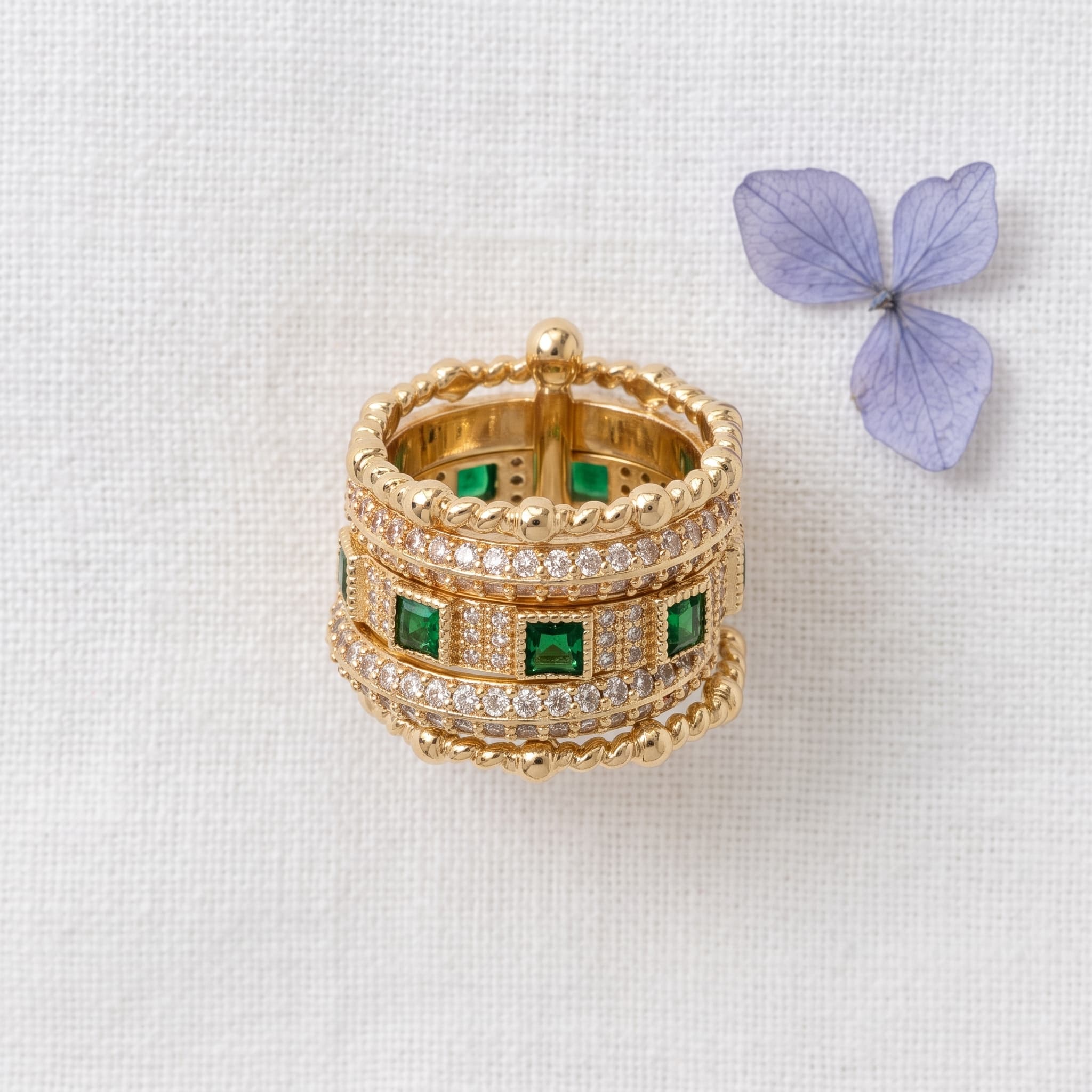 emerald beaded stackable rings
