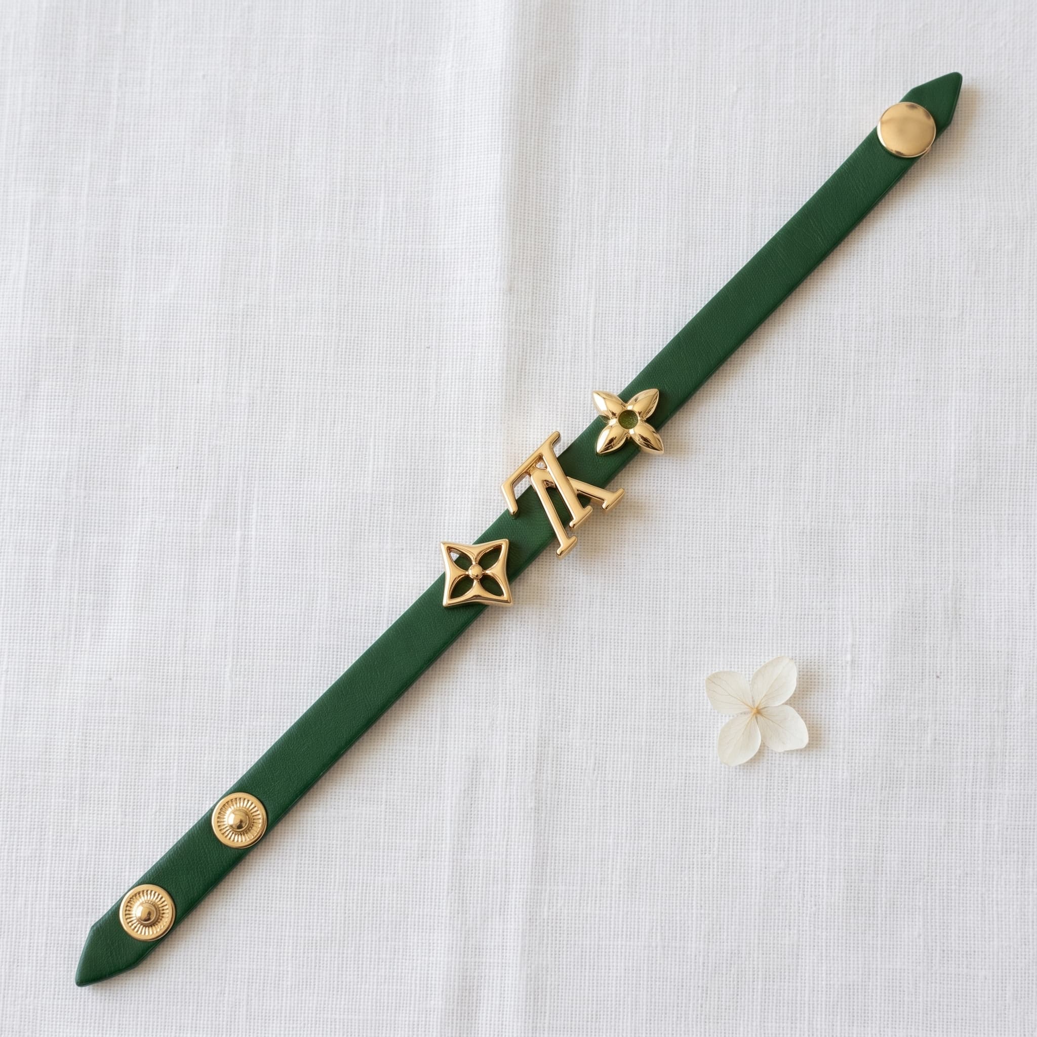 green leather charm bracelet