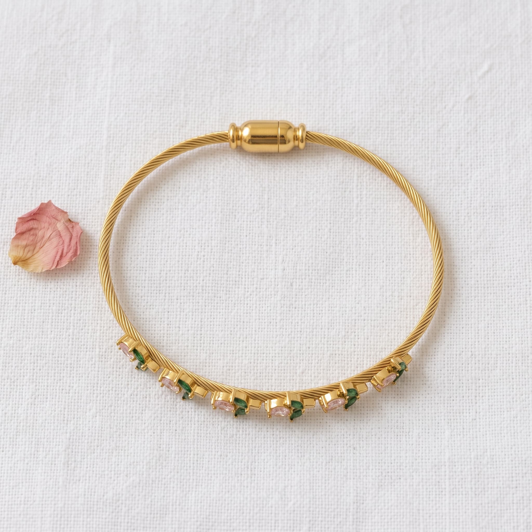 pink and green stone cuff