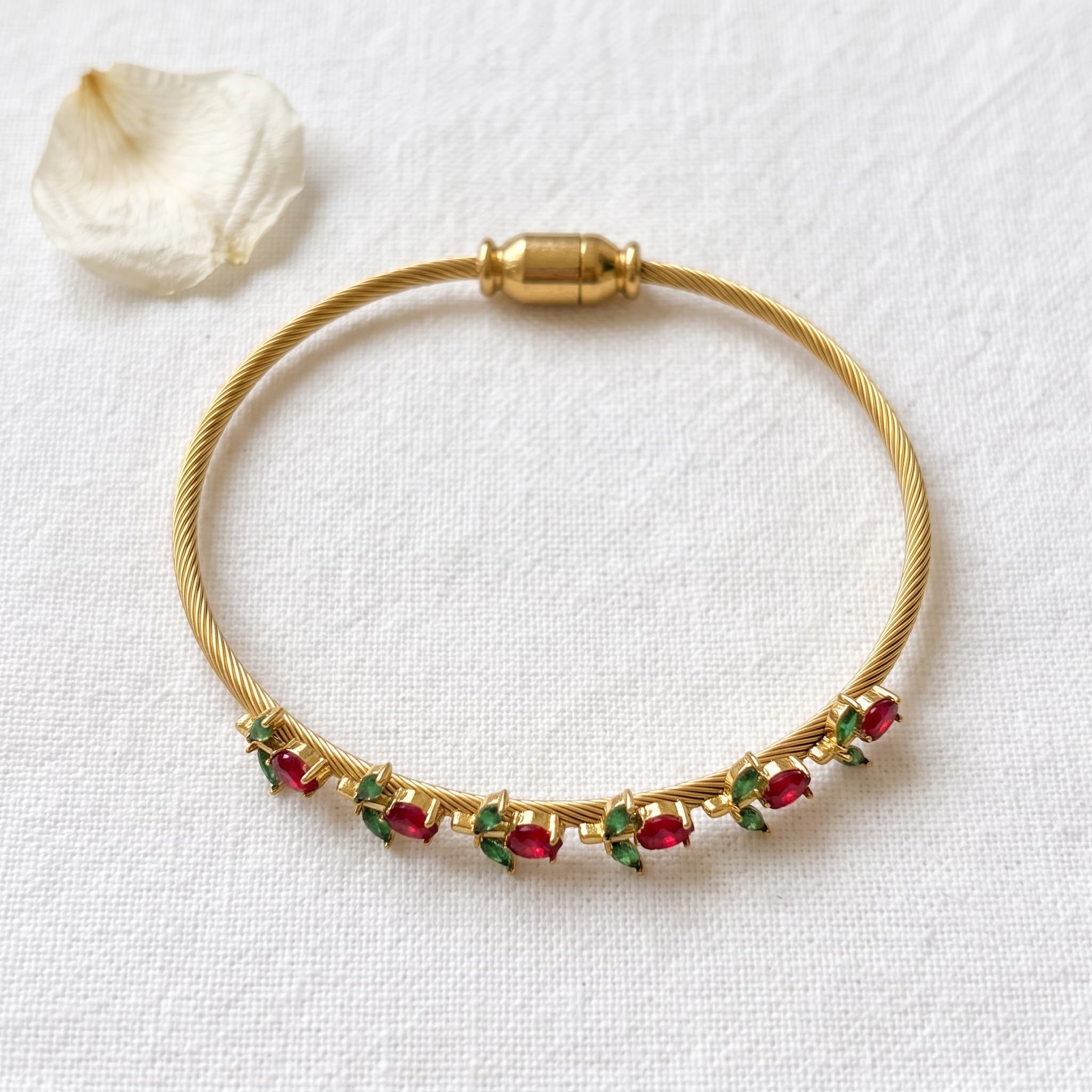 ruby and emerald wire bracelet