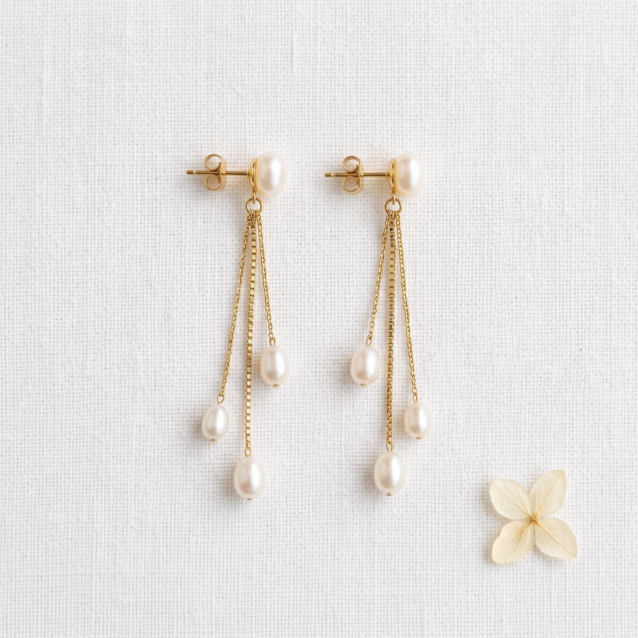 delicate pearl drop chain earrings