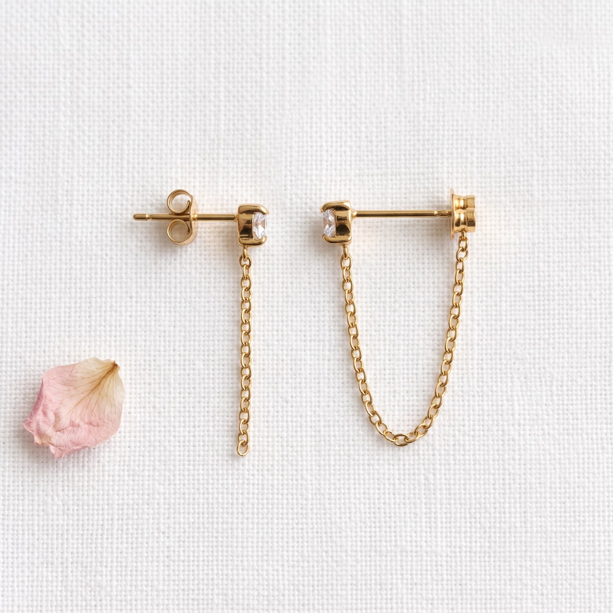 dainty double chain stud earrings