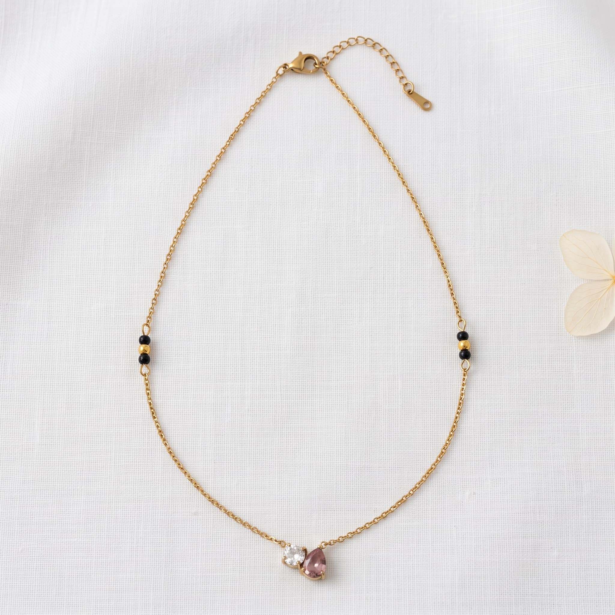 dainty black bead gold chain