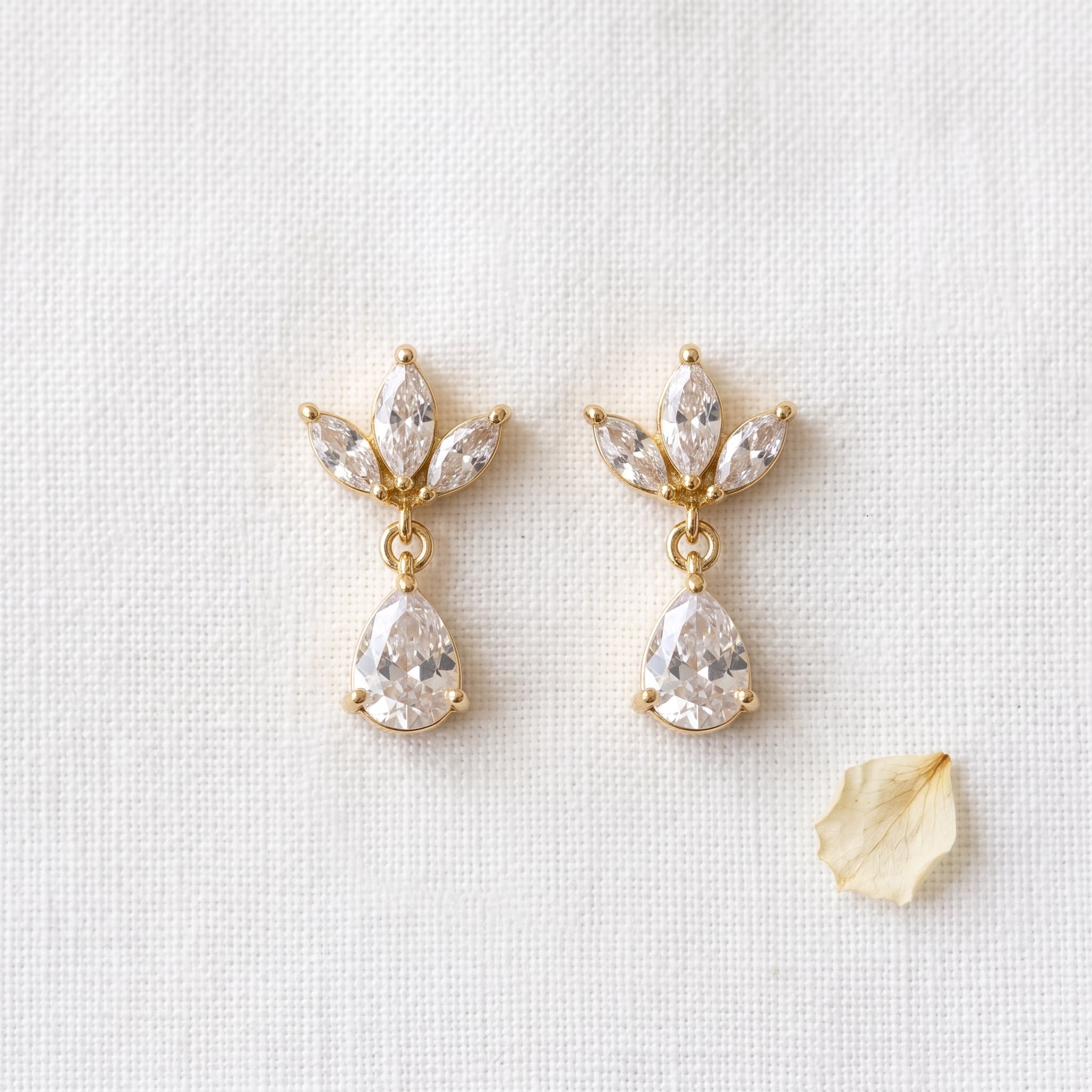 delicate gold leaf drop earrings