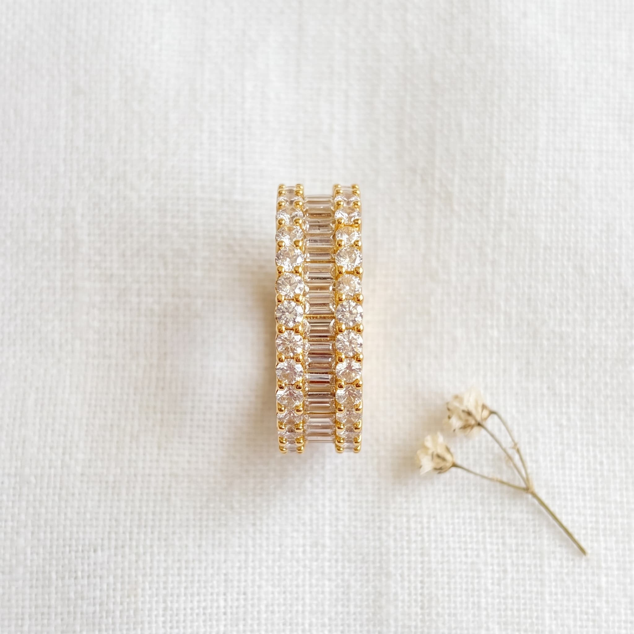 double row crystal band ring