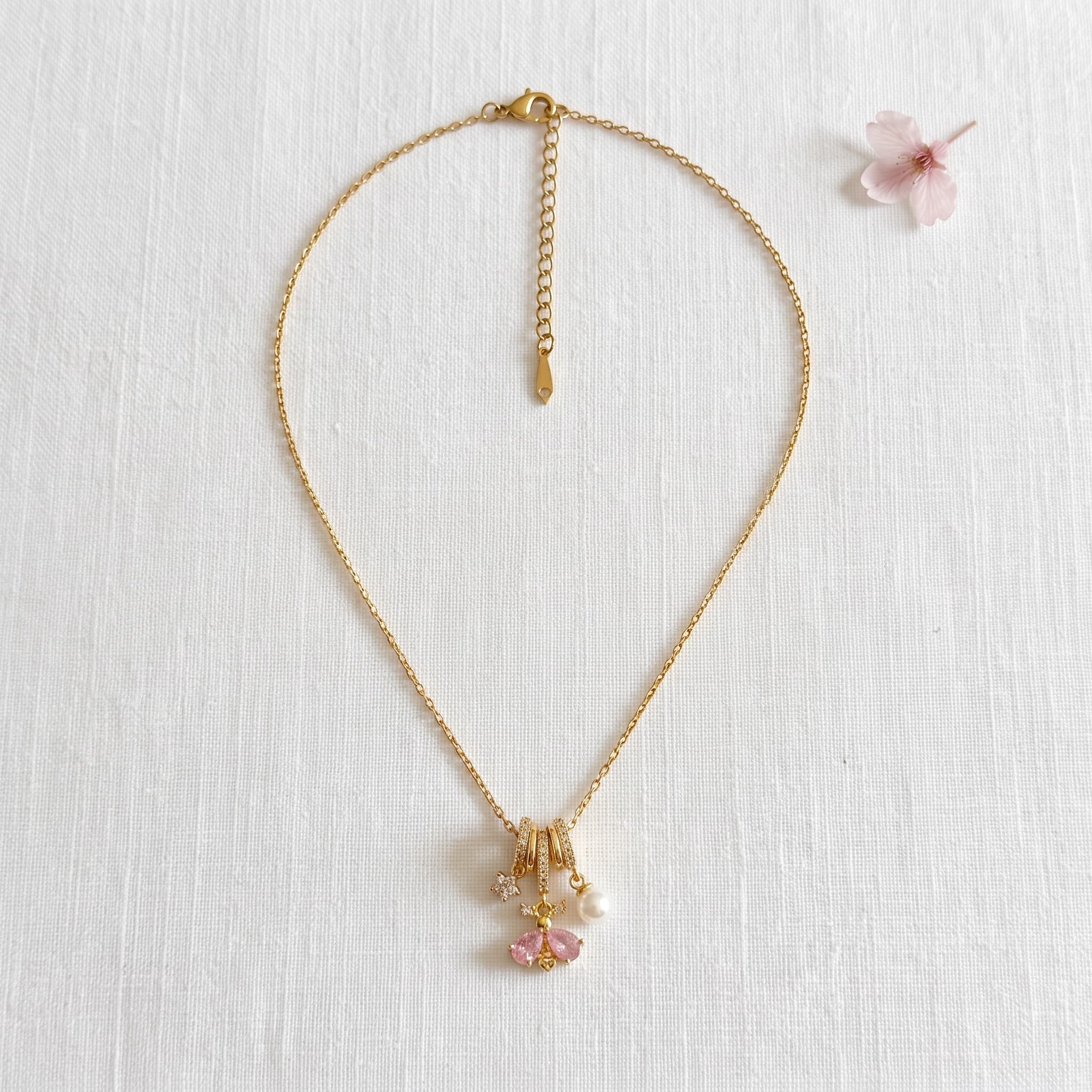 pink cherry blossom charm necklace