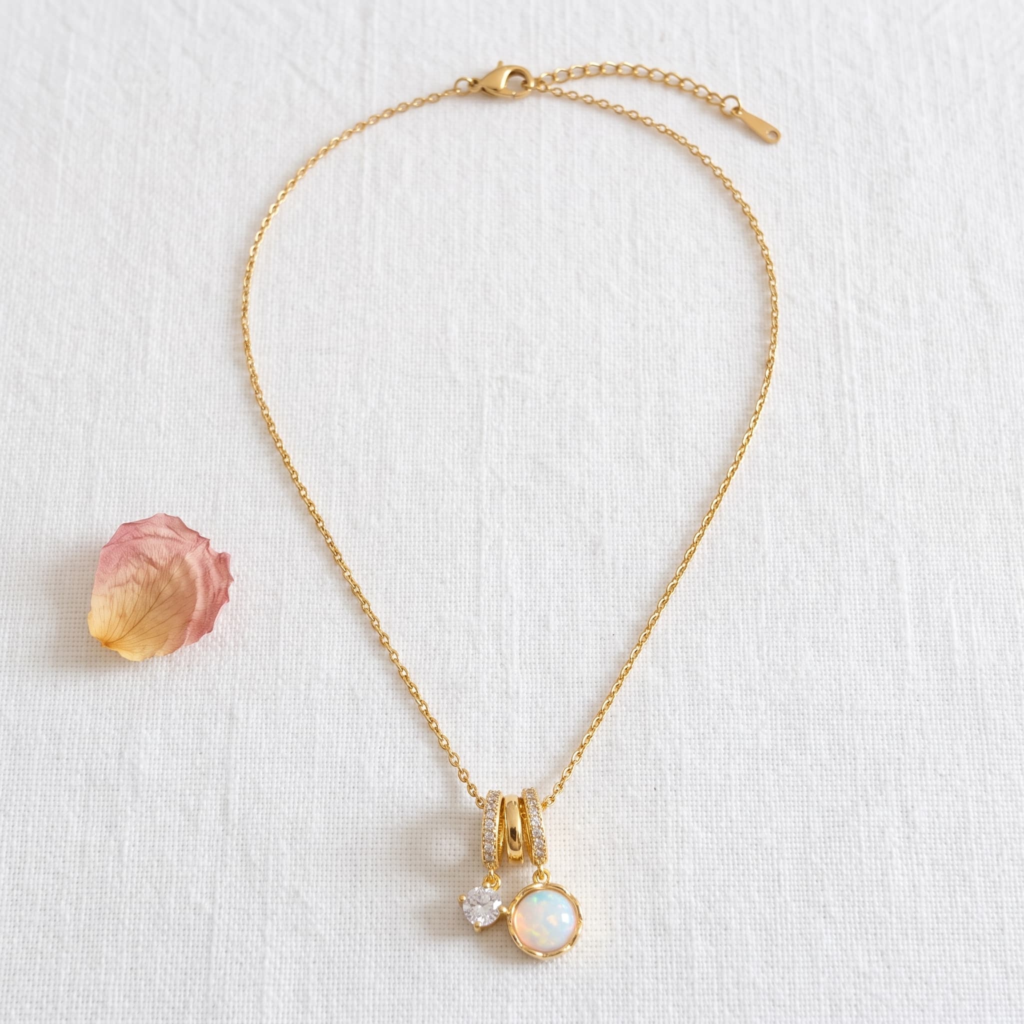 opal stone layered drop pendant