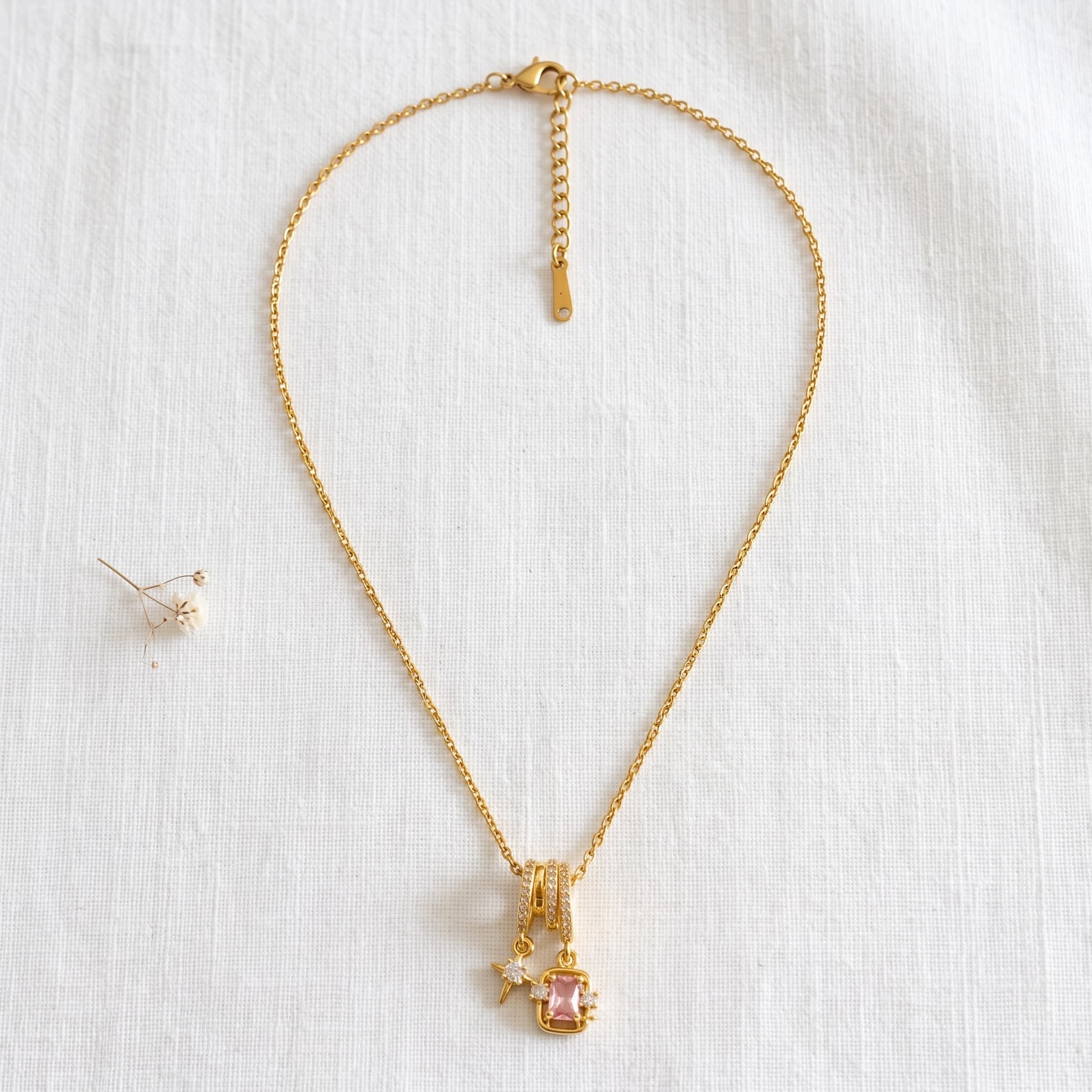 pink gem charm necklace