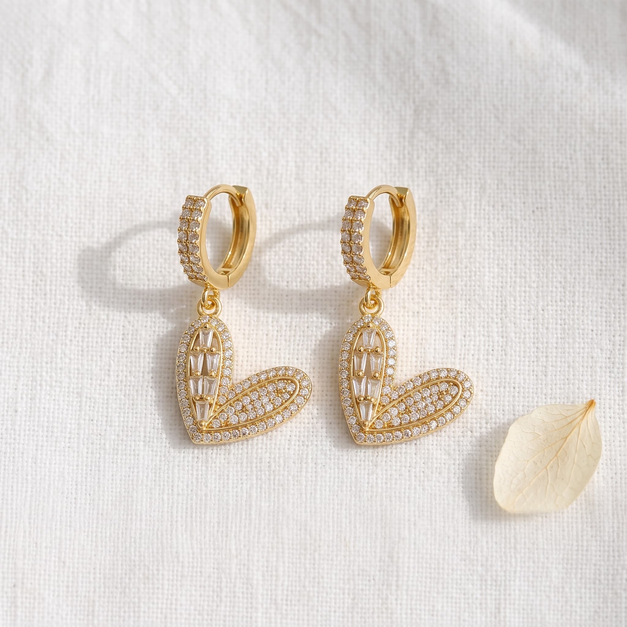 sparkly baguette heart hoops