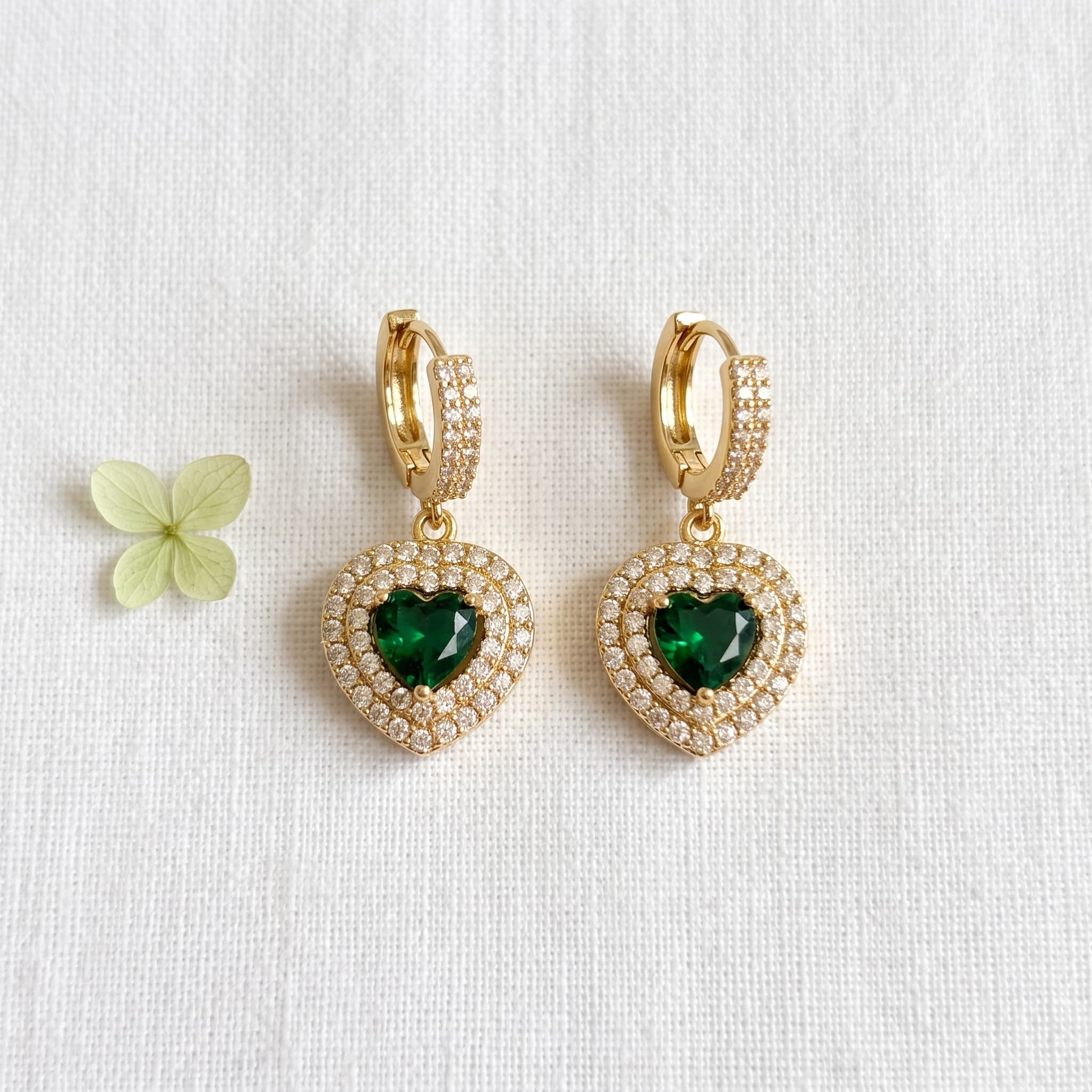 emerald heart drop earrings