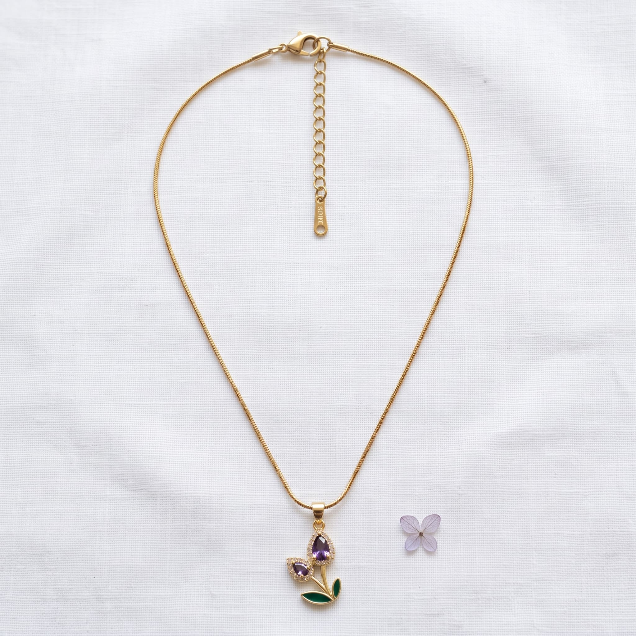 dainty purple tulip pendant necklace