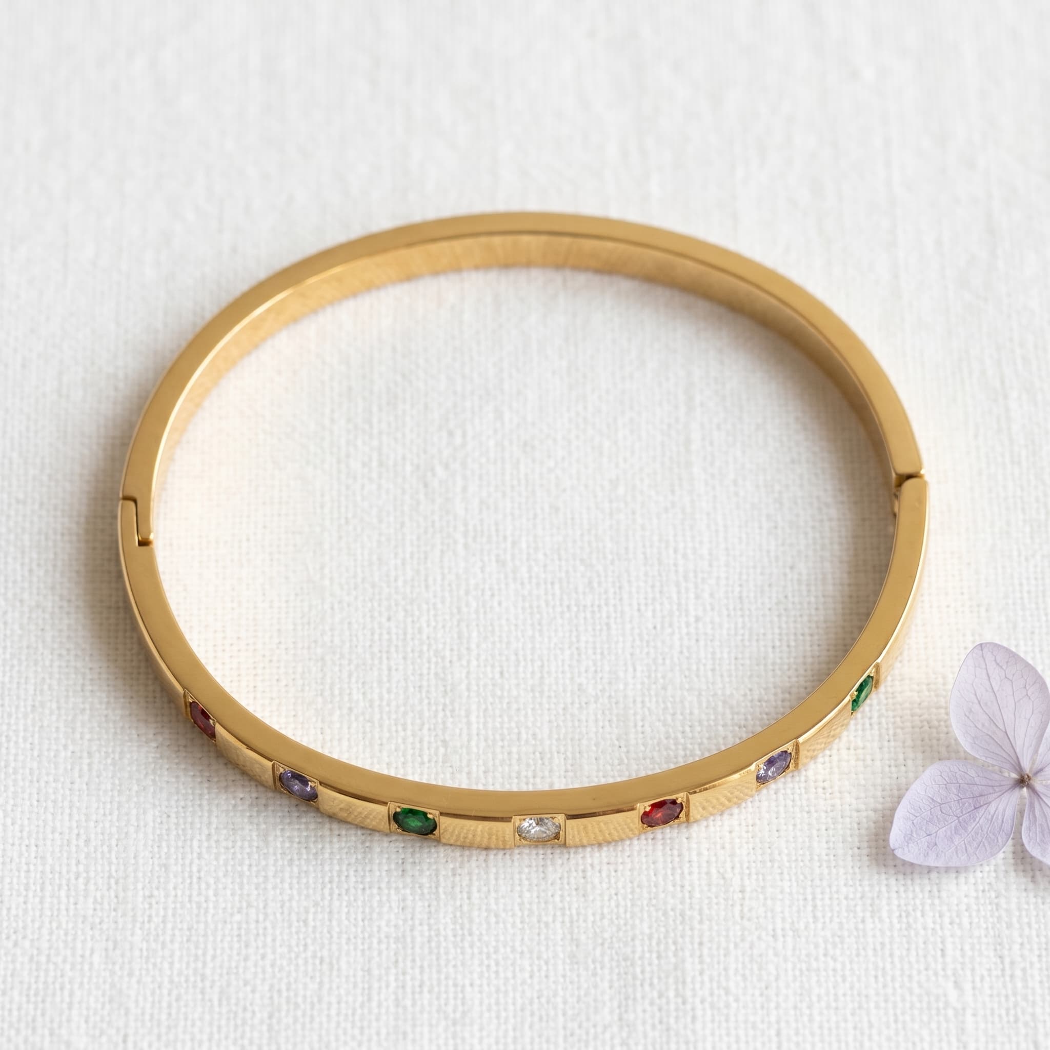 multicolour stone gold bangle