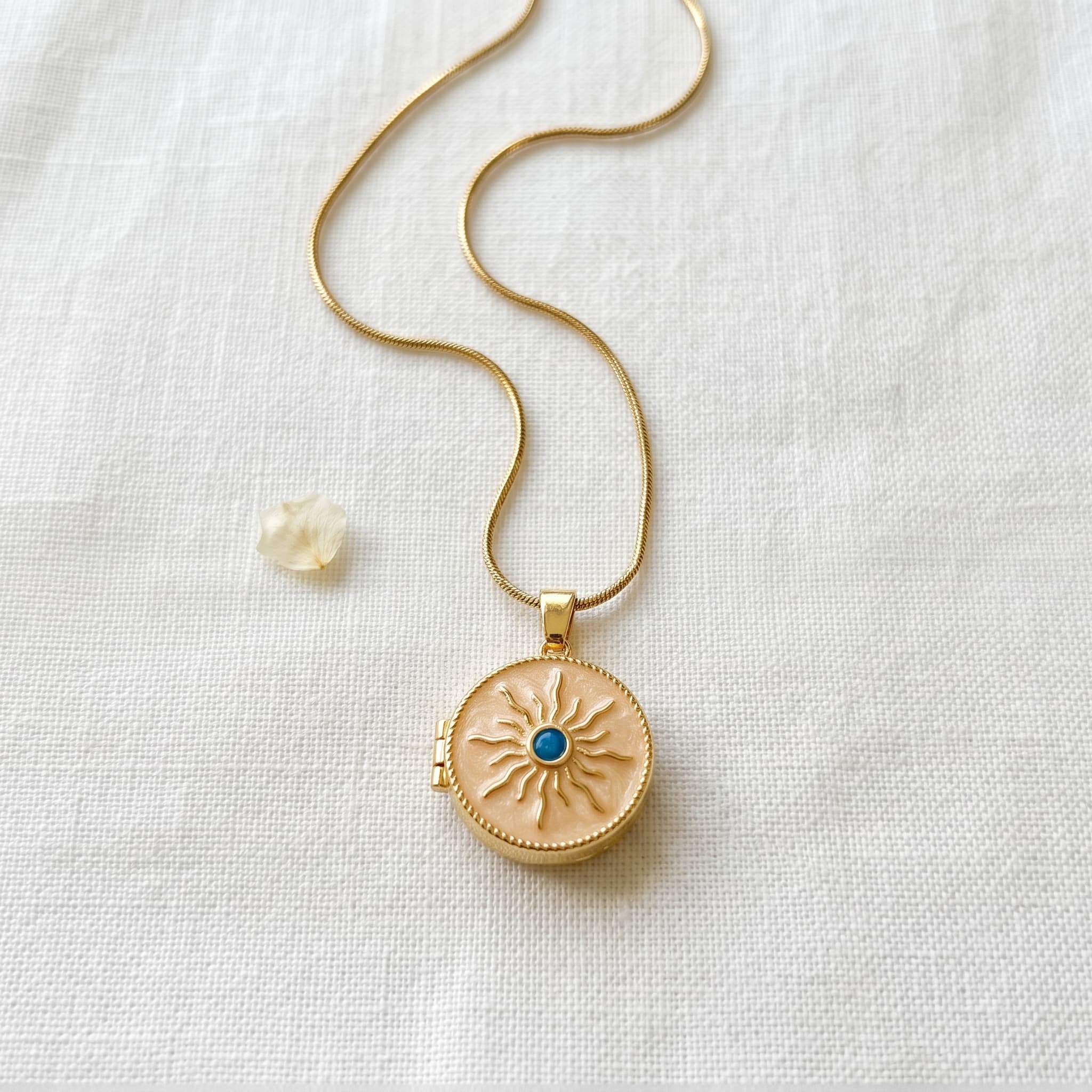 sunburst enamel locket necklace